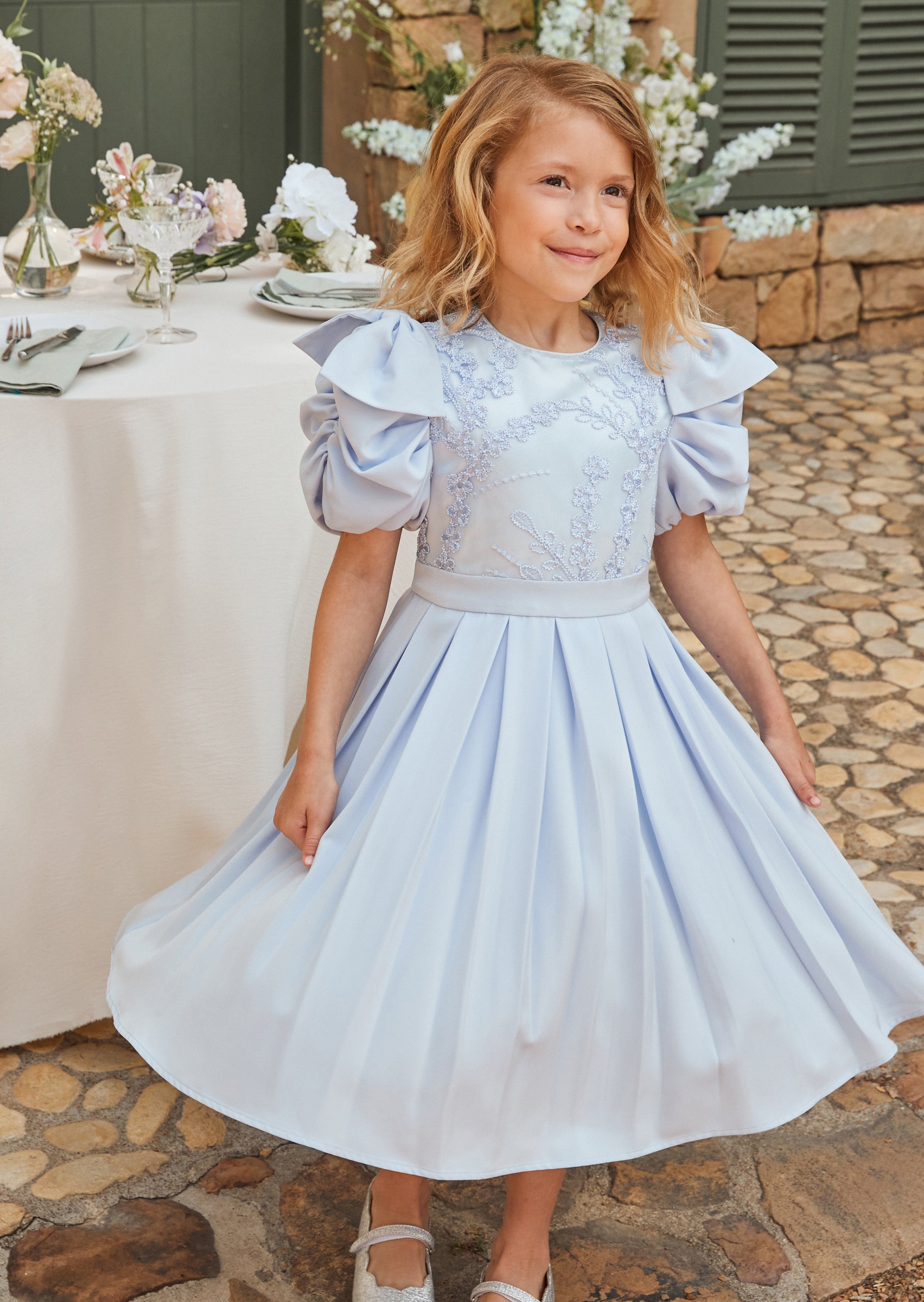 Coralie Blue Embroidered Bodice Dress