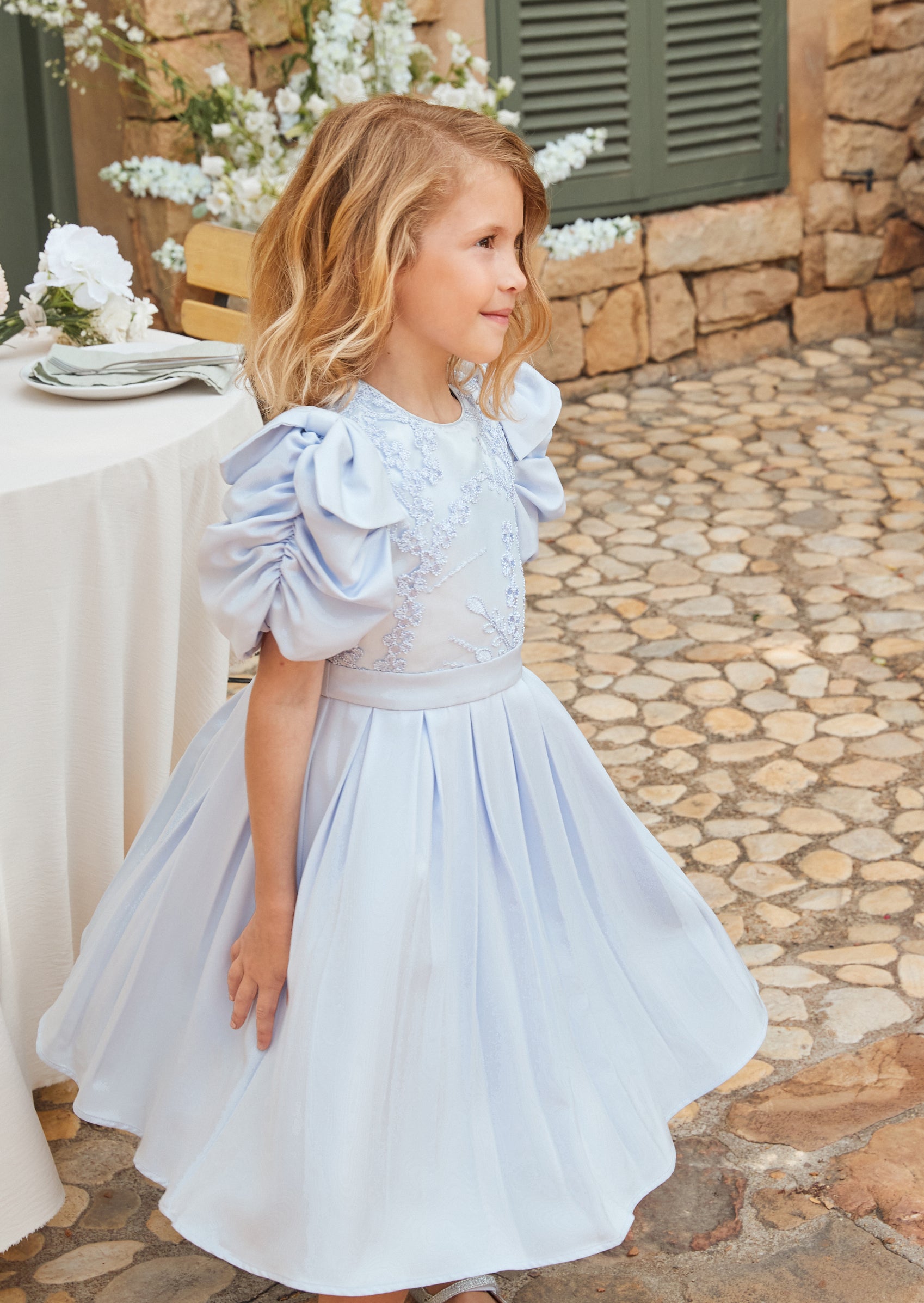 Coralie Blue Embroidered Bodice Dress