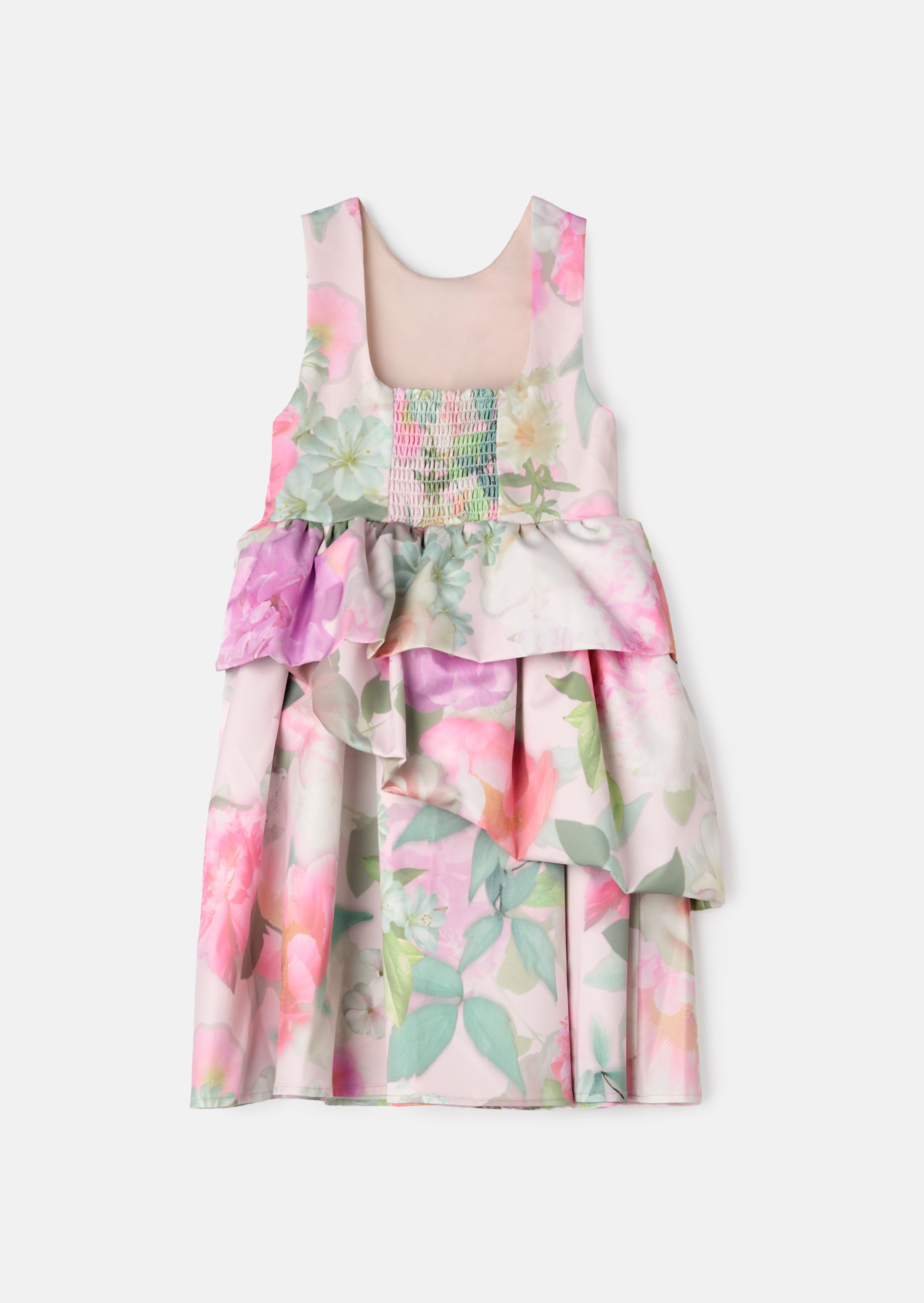 Lilah Pink Peplum Tiered Print Dress