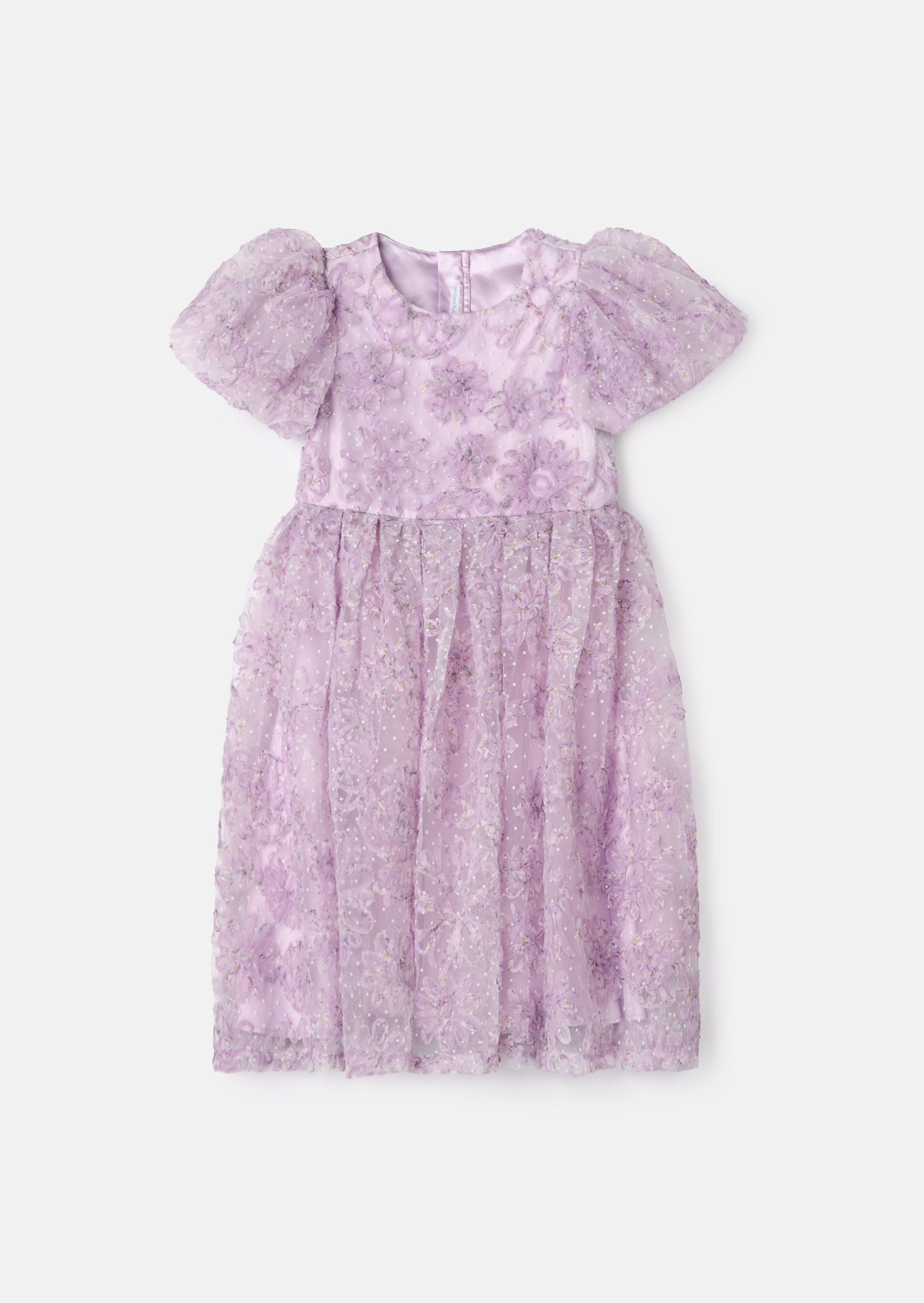 Ines Purple Embellished Puff Sleeve Dress