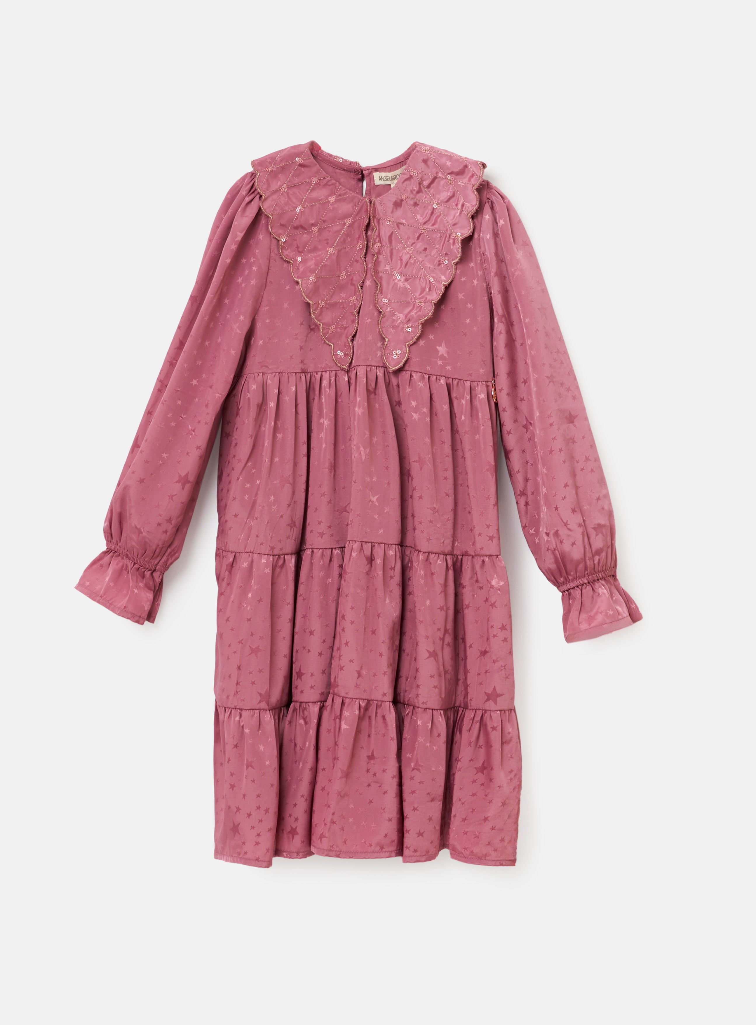 Sophia Pink Jacquard Star Satin Collar Dress