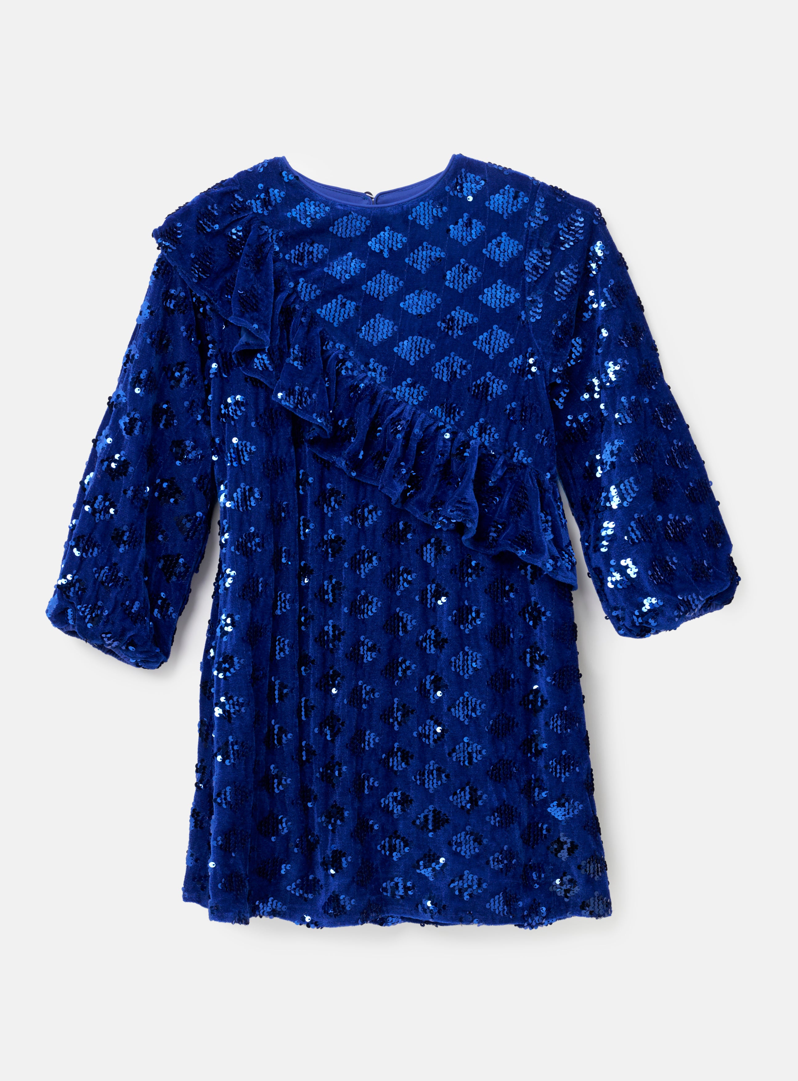 Elsie Velvet Sequin Ruffle Blue Dress