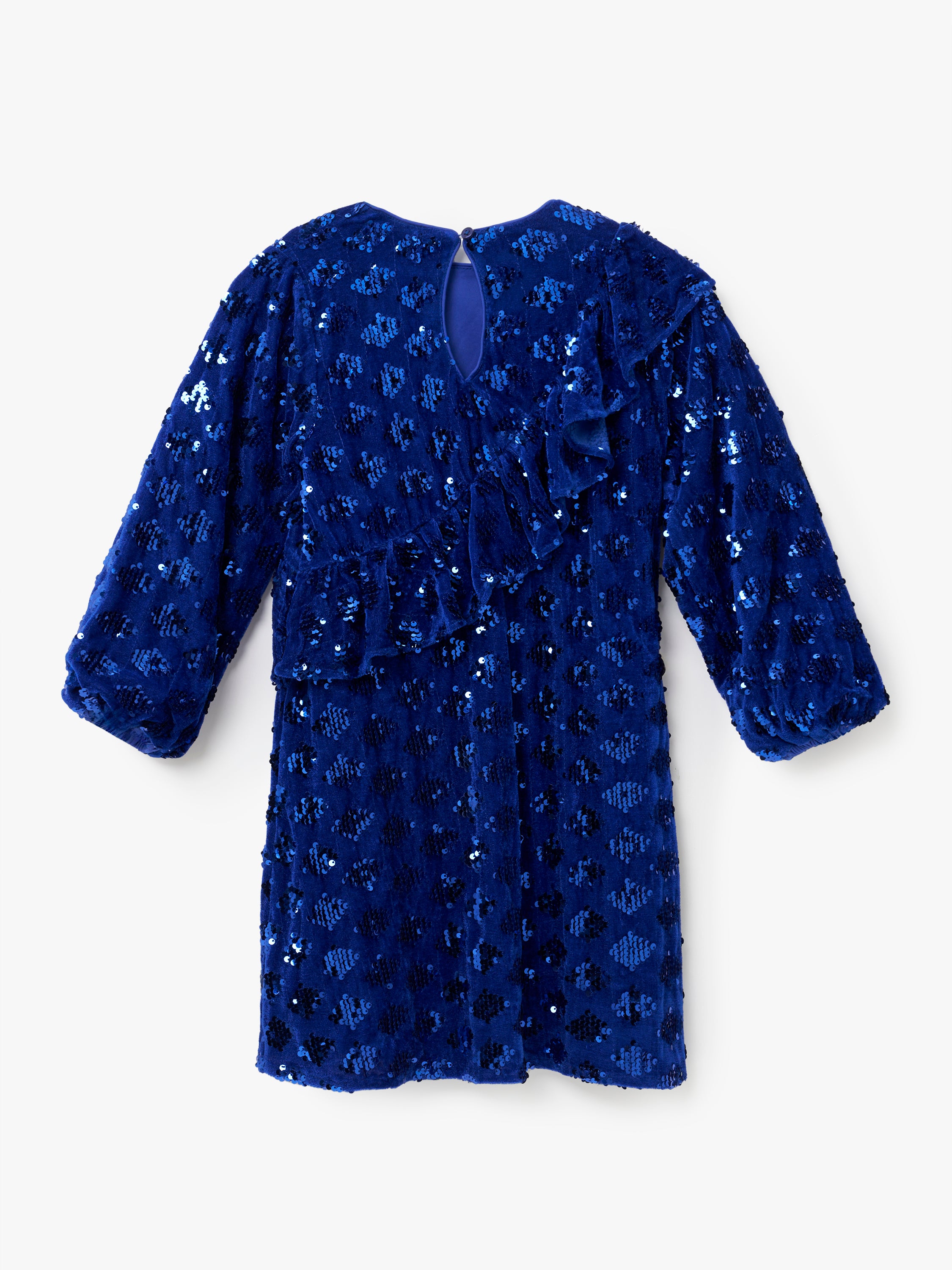 Elsie Velvet Sequin Ruffle Blue Dress