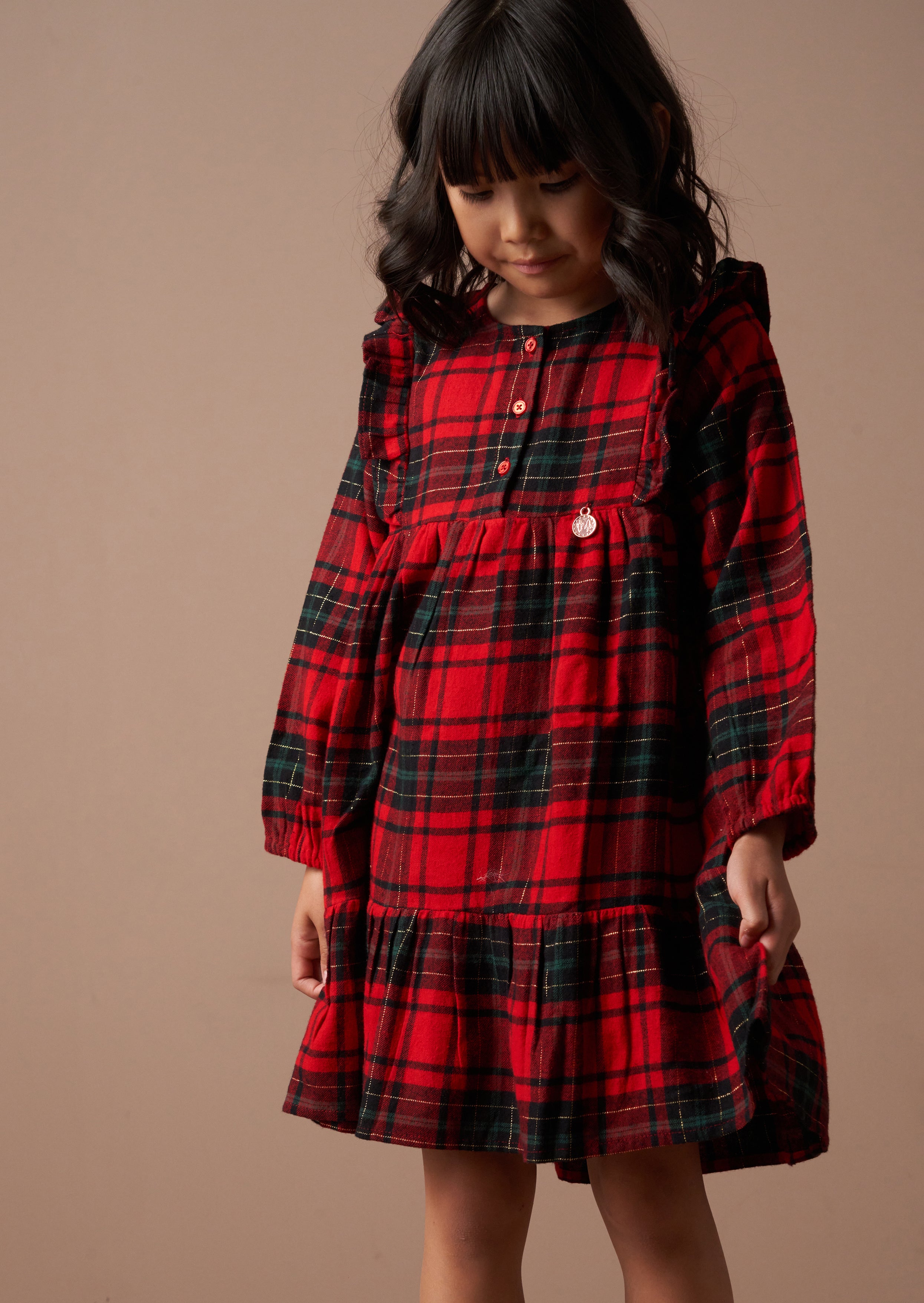 Holly Red Brushed Check Dress