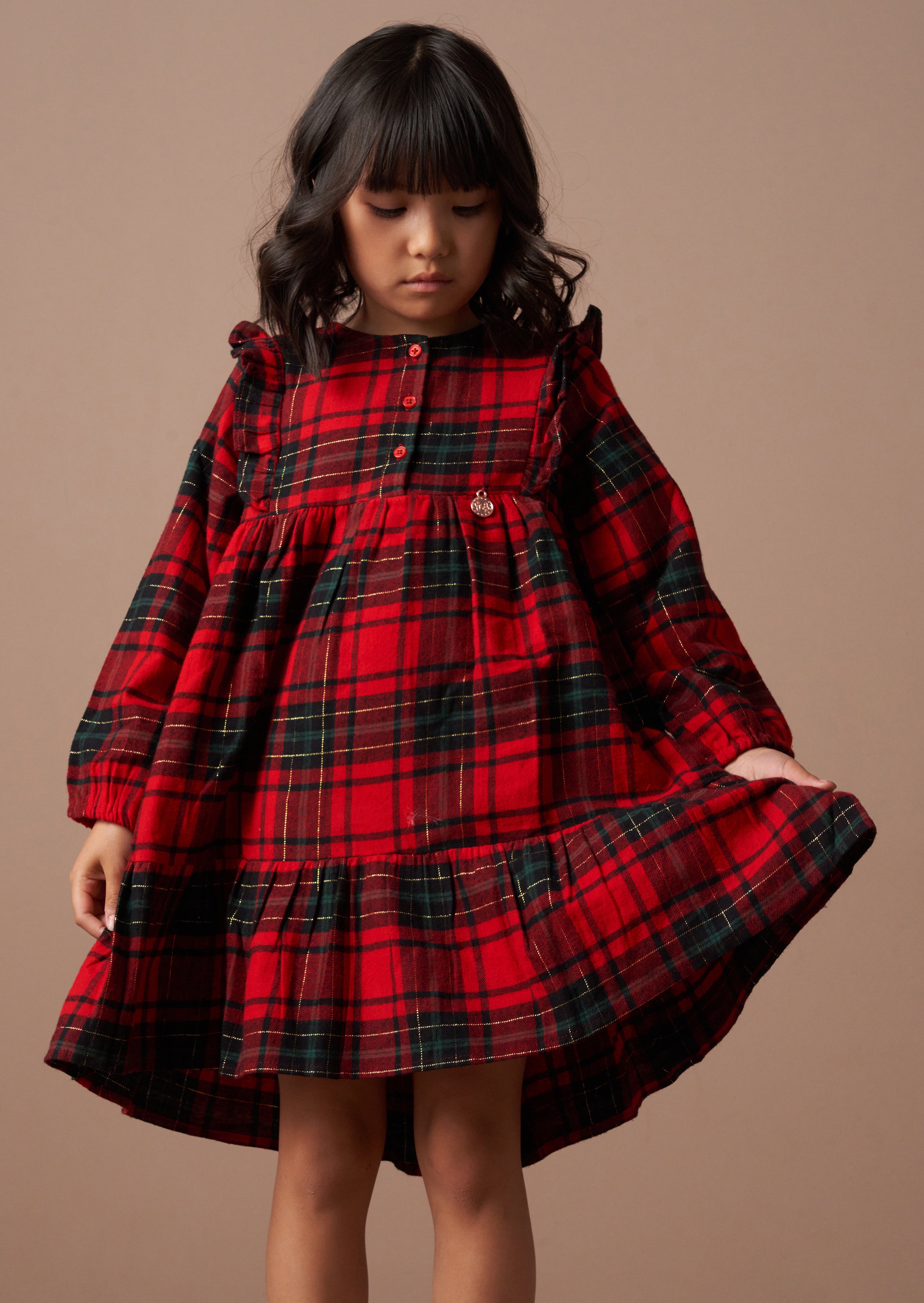 Holly Red Brushed Check Dress