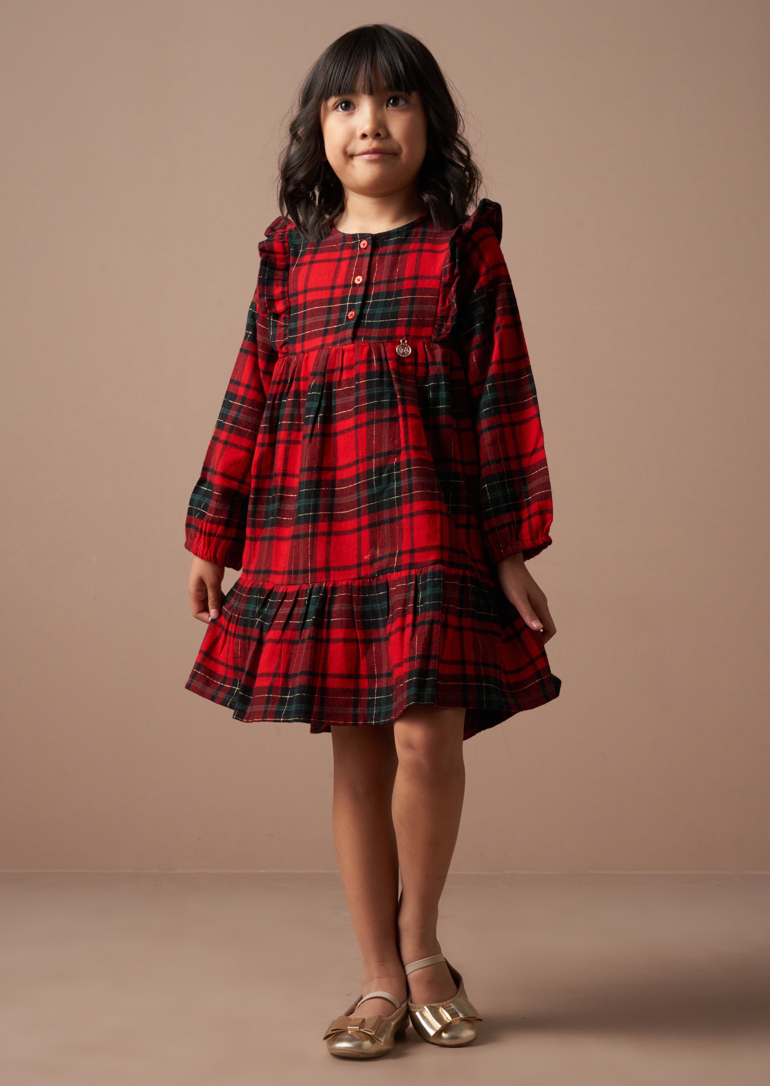 Holly Red Brushed Check Dress