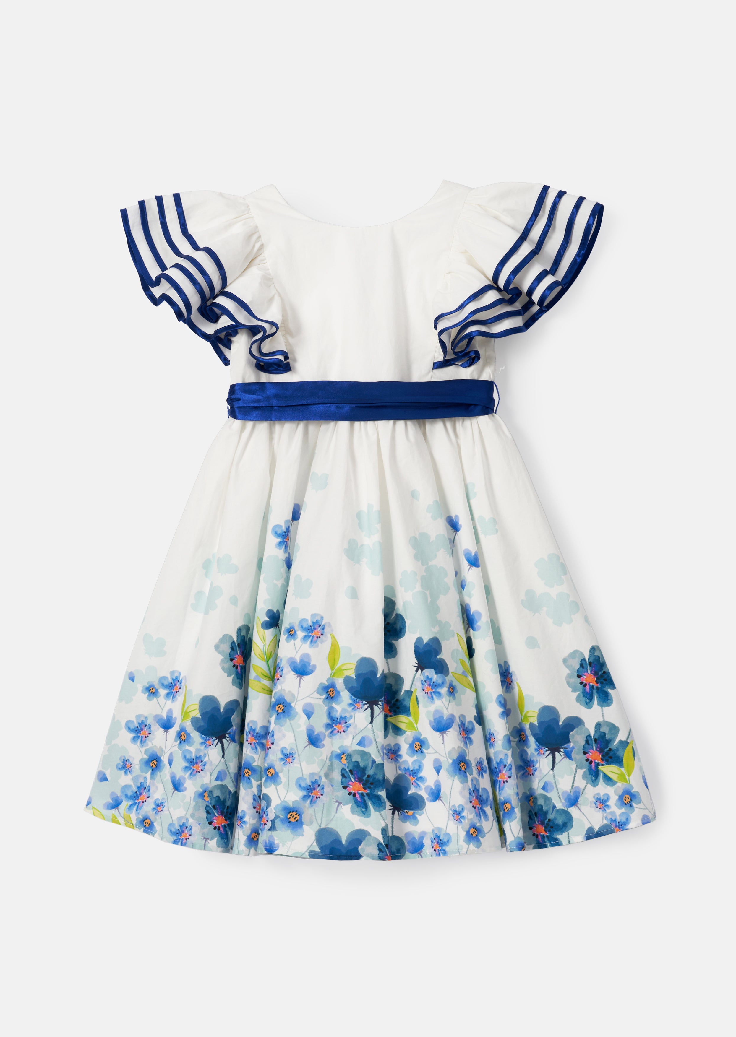 Emillie White Border Print Tie Sash Dress