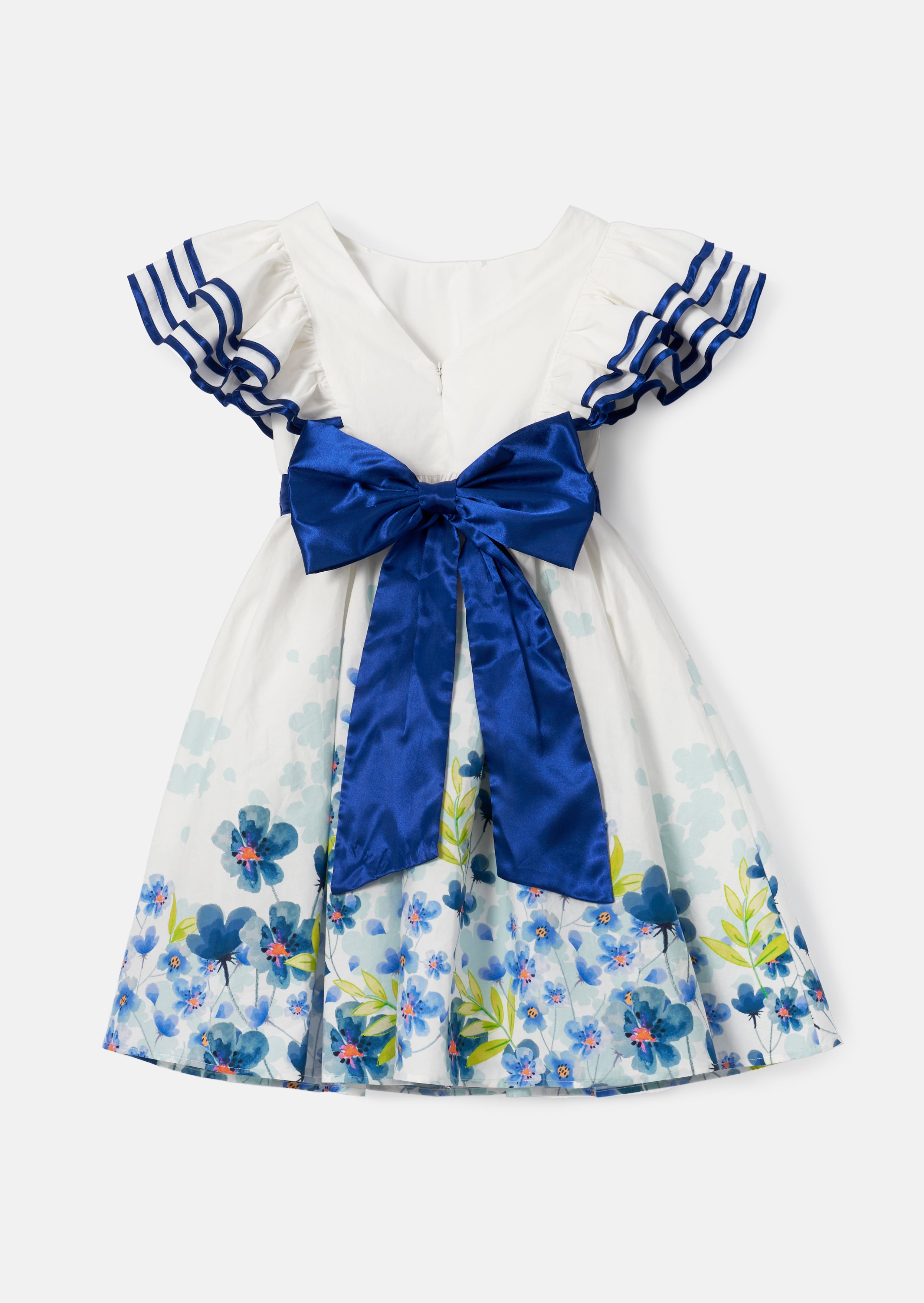 Emillie White Border Print Tie Sash Dress