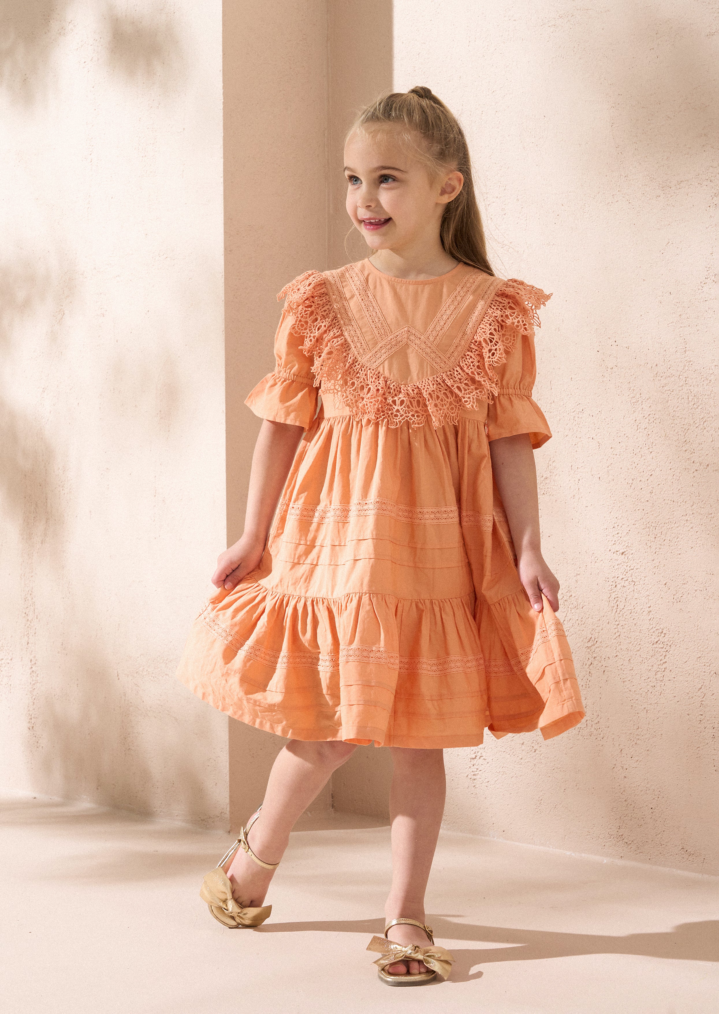 Allegra Orange Lace Trim Dress