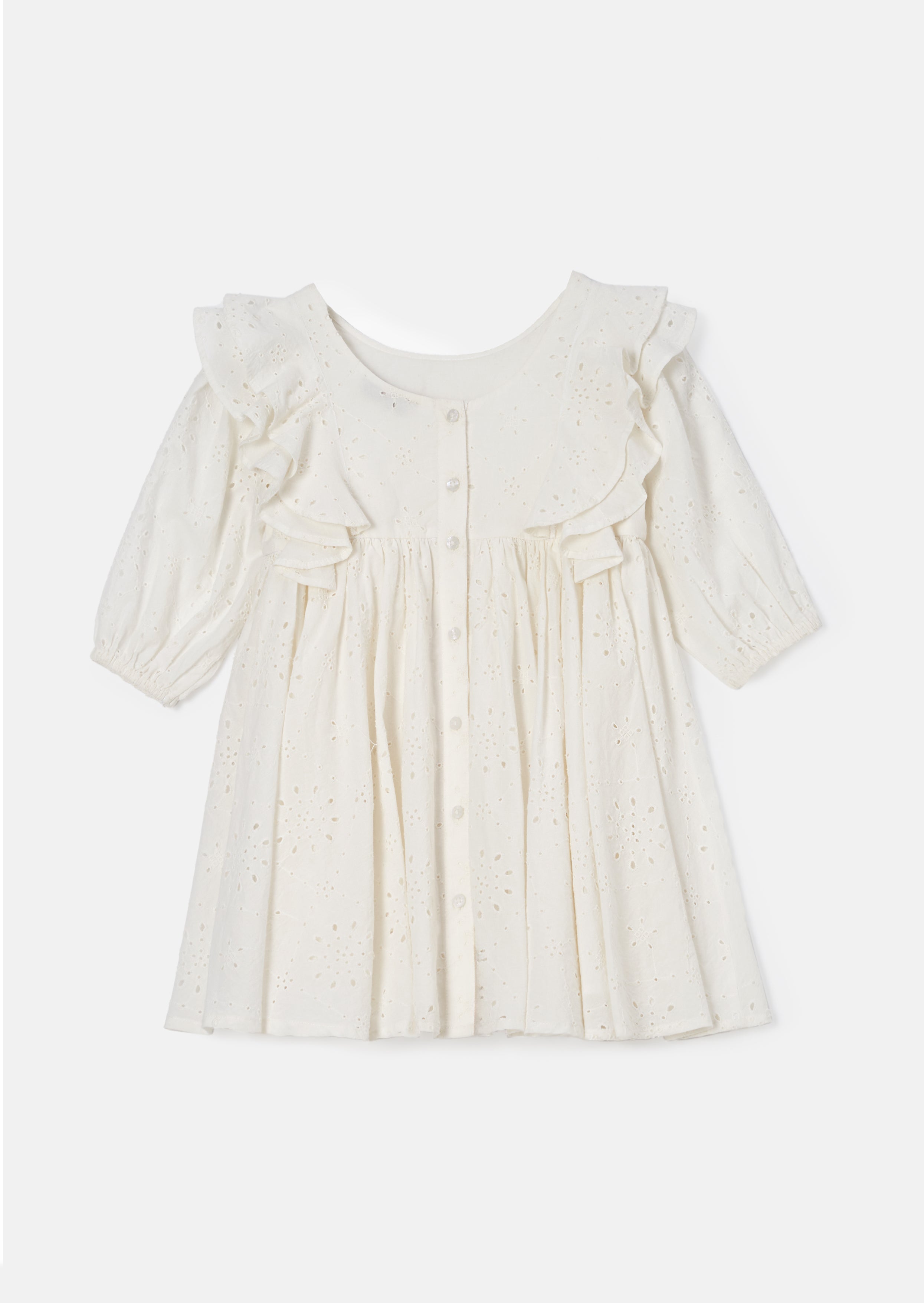 Alessandra White Broderie Ruffle Dress