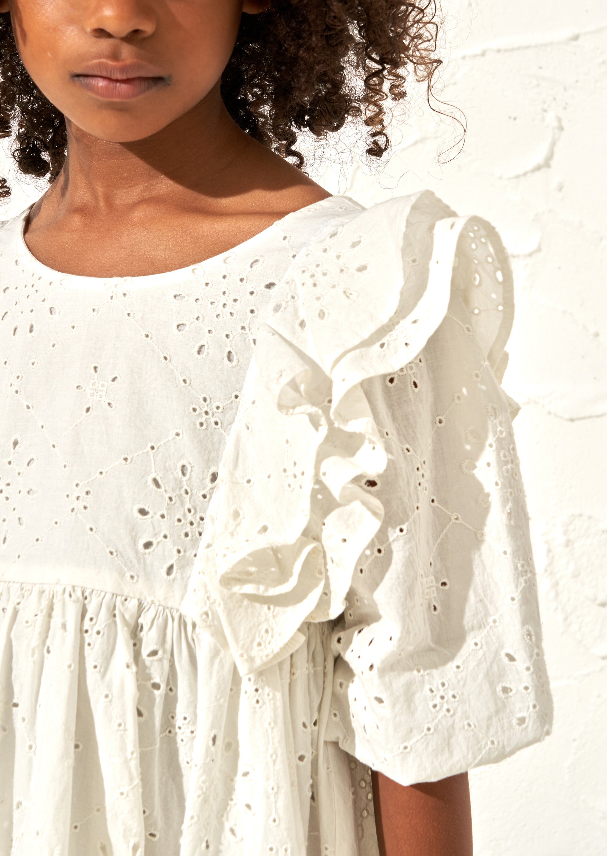 Alessandra White Broderie Ruffle Dress