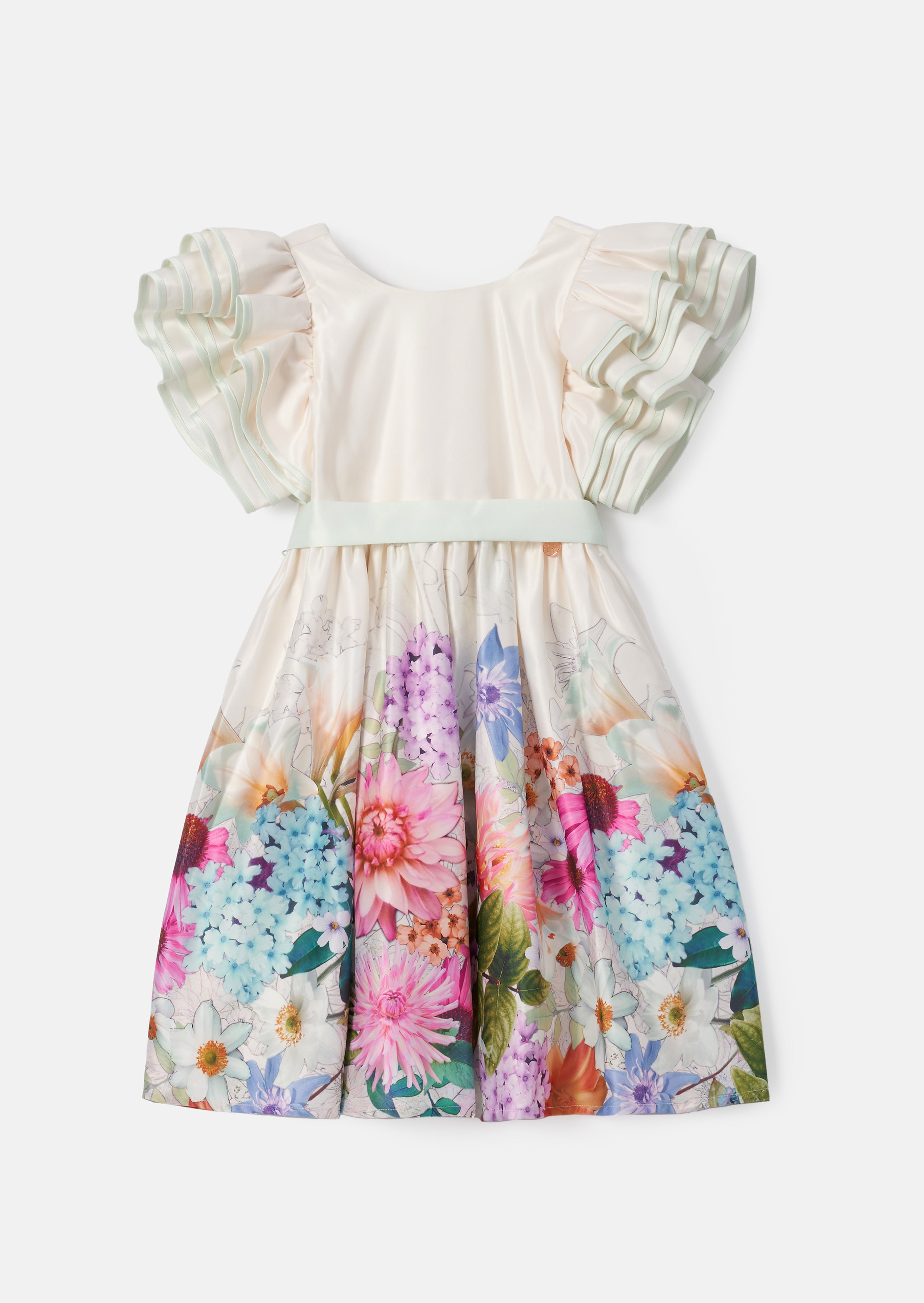 Emillie Ivory Print Border Tie Sash Dress