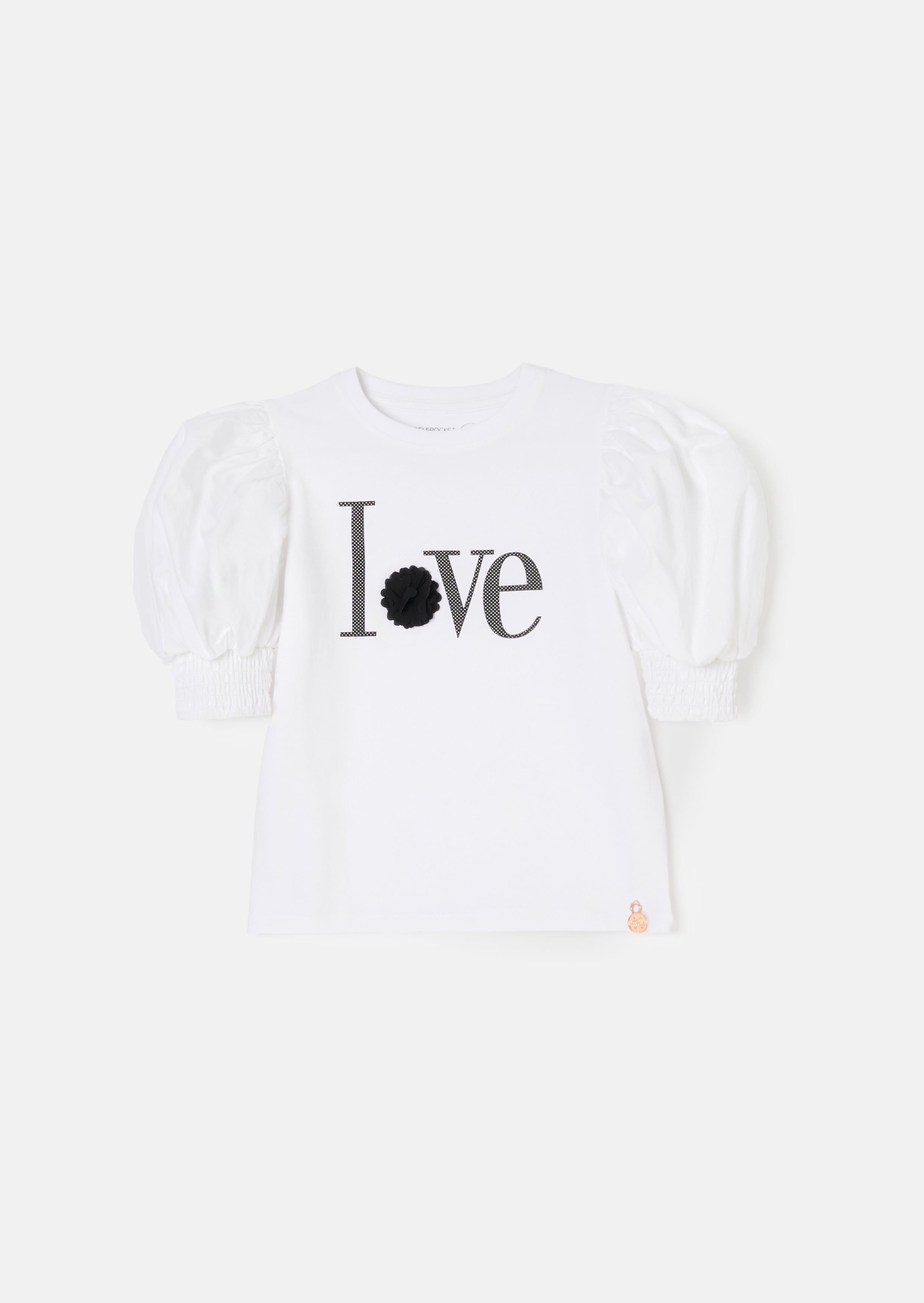 Heidi White Woven Puff Sleeve Love T