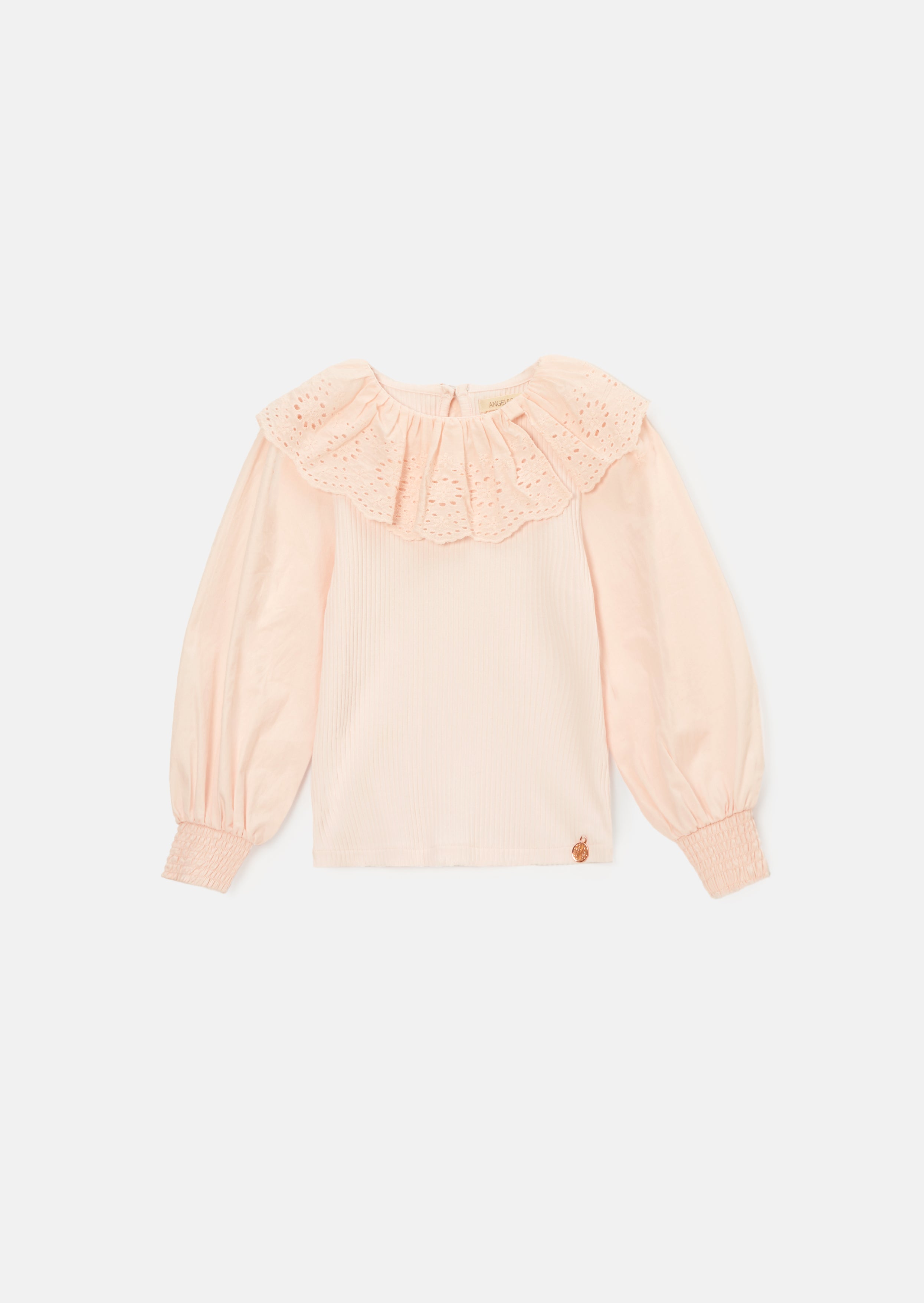 Elise Pink Emb Collar Rib Top