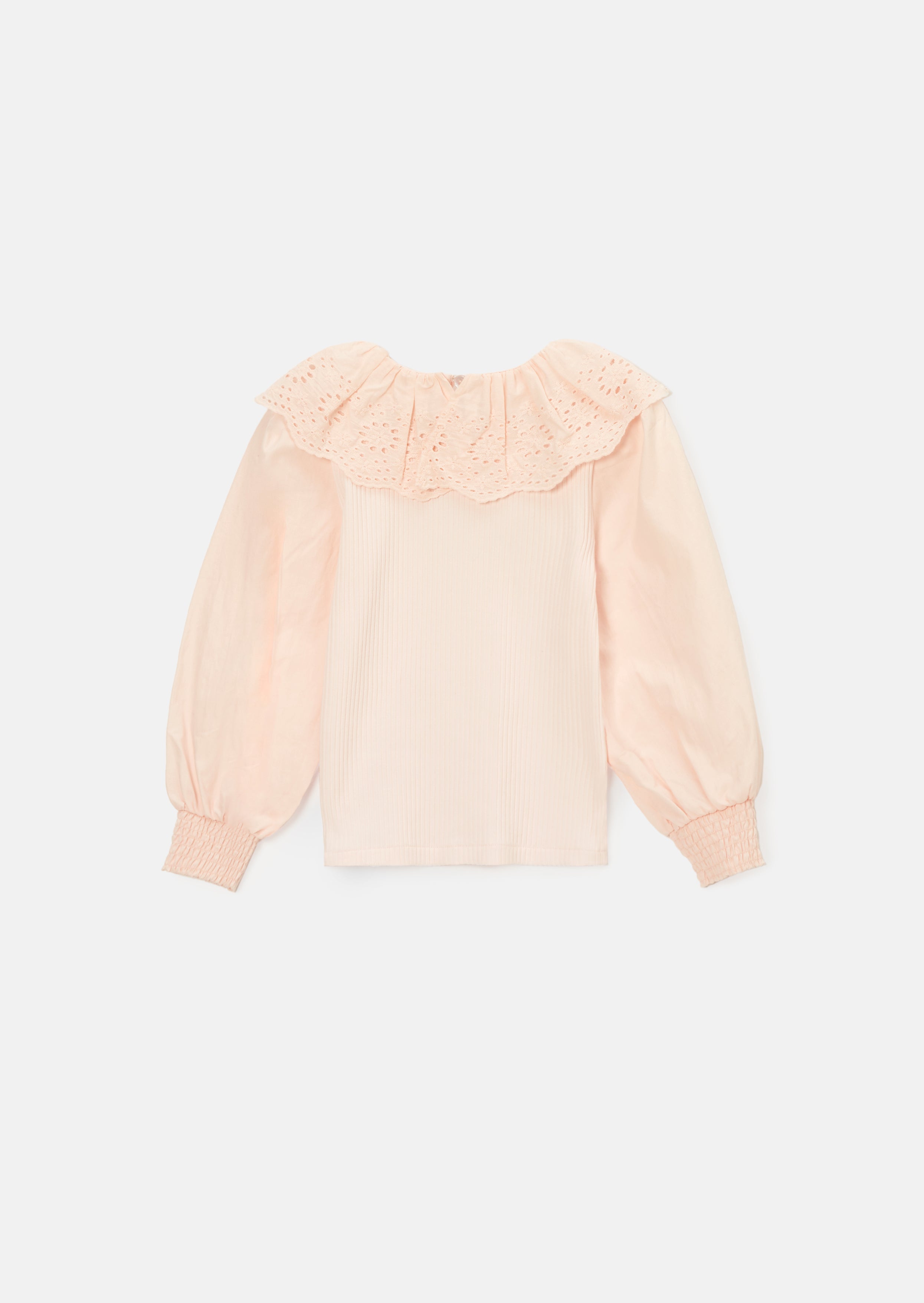 Elise Pink Emb Collar Rib Top