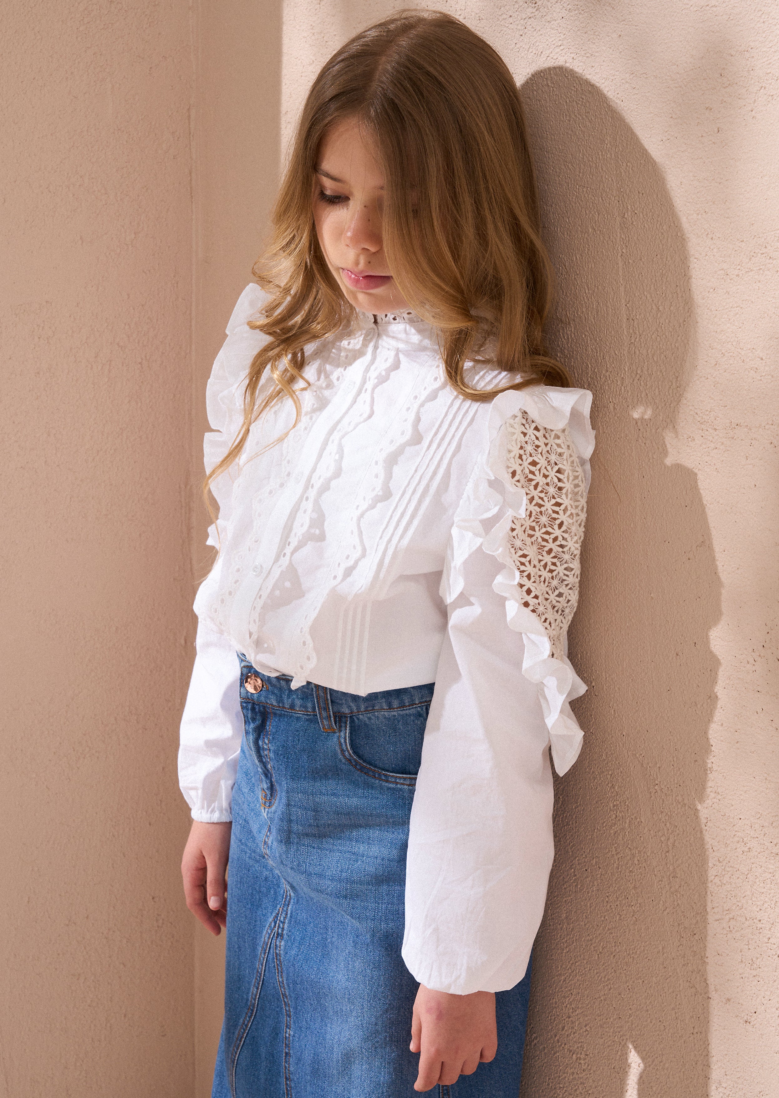 Lacey White Embroidered Frill Blouse