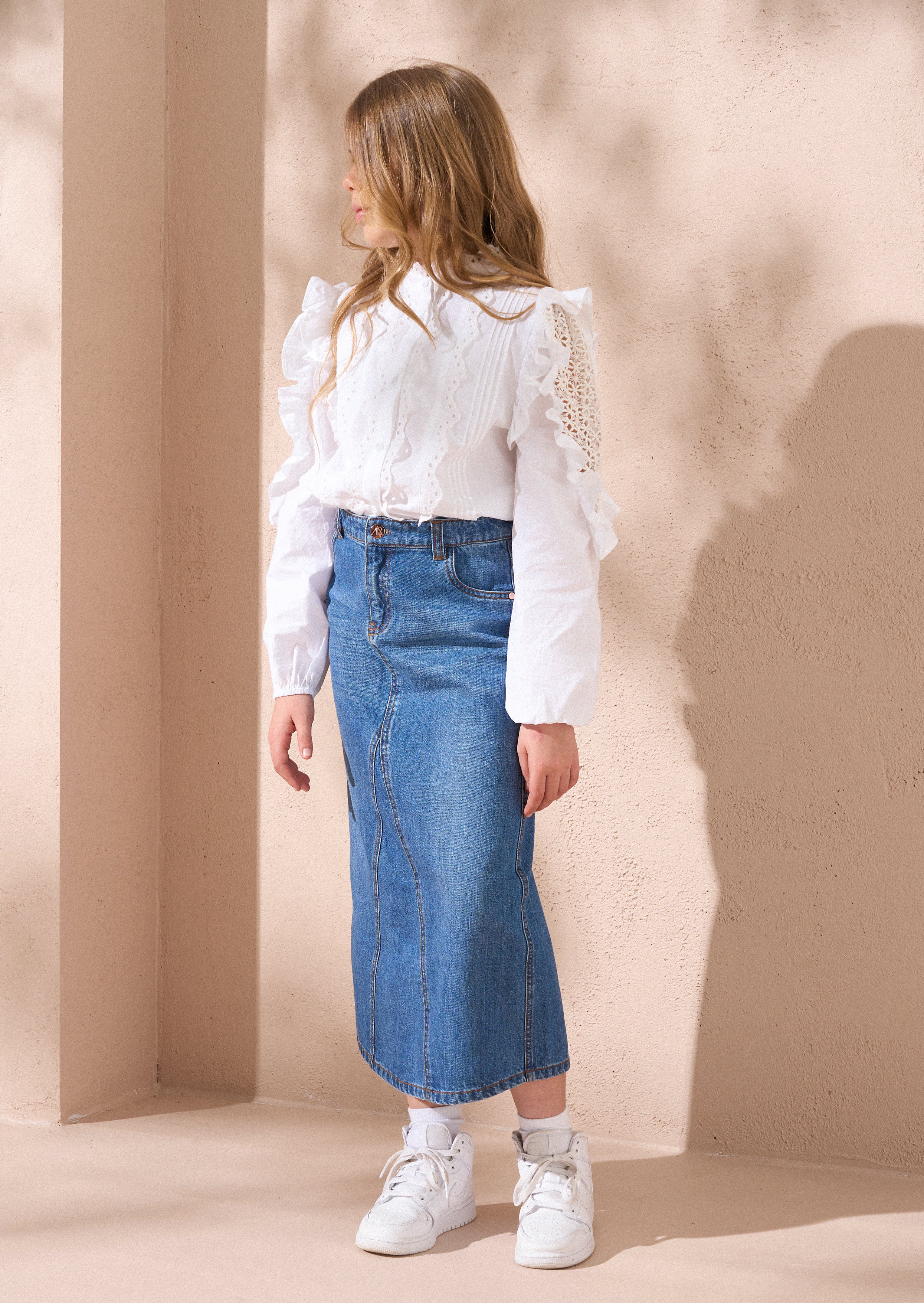 Lacey White Embroidered Frill Blouse