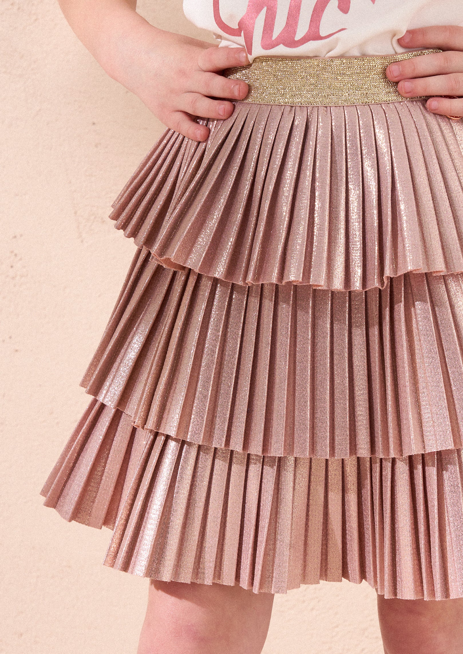 Lucile Copper Metallic Pleated Skirt
