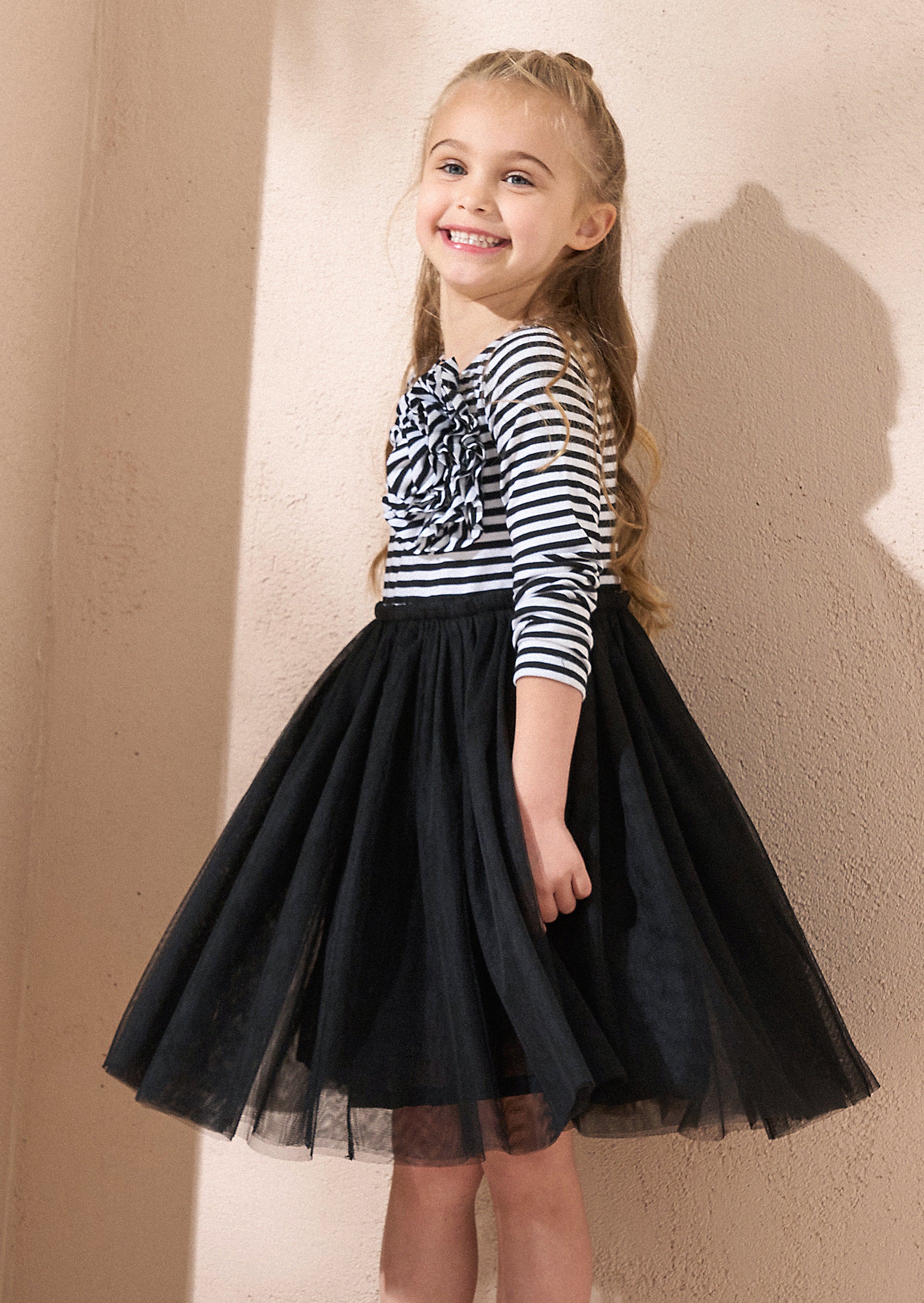 Carrie Black Stripe Corsage Dress