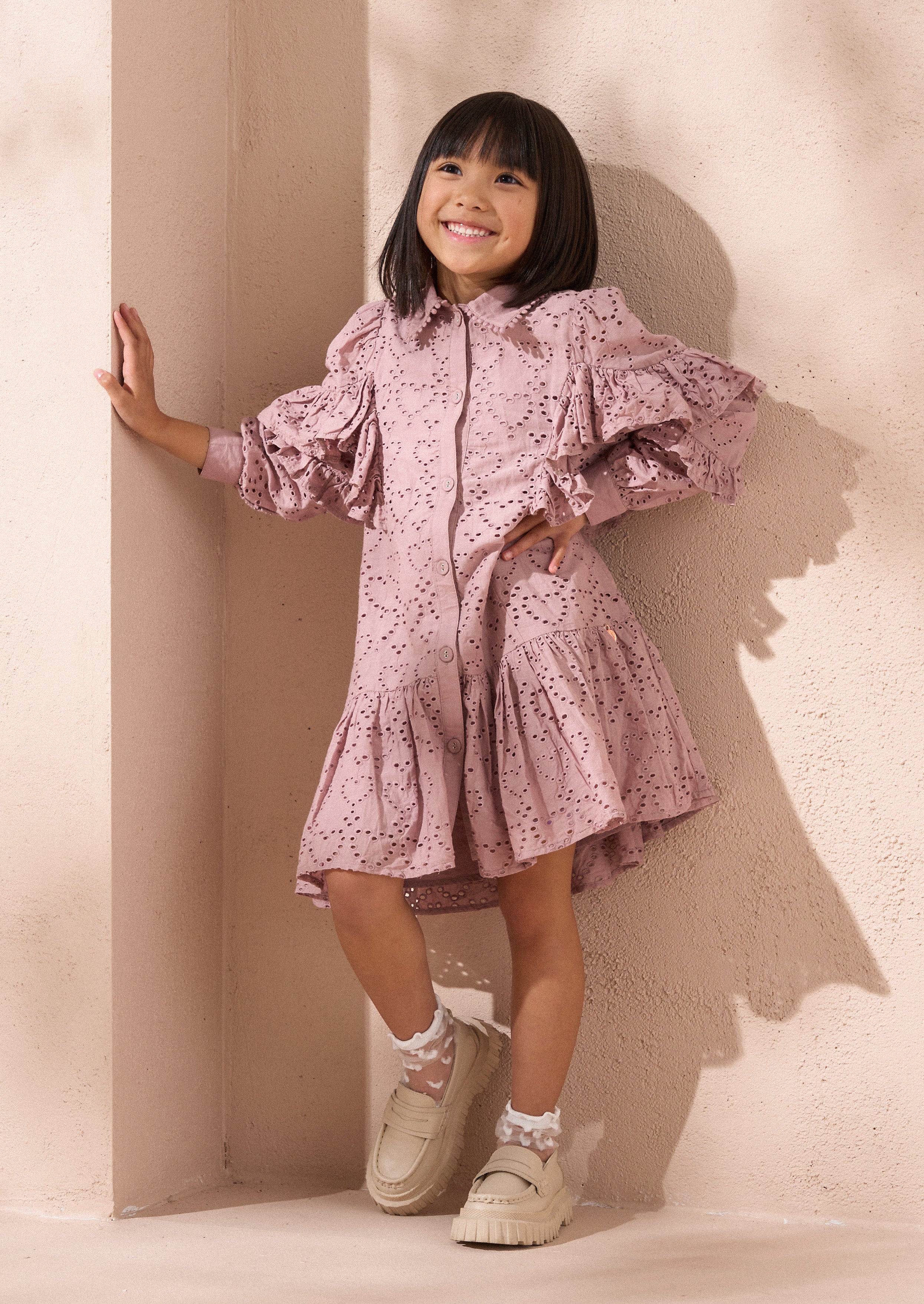 Amelie Orchid Broderie Shirt Dress