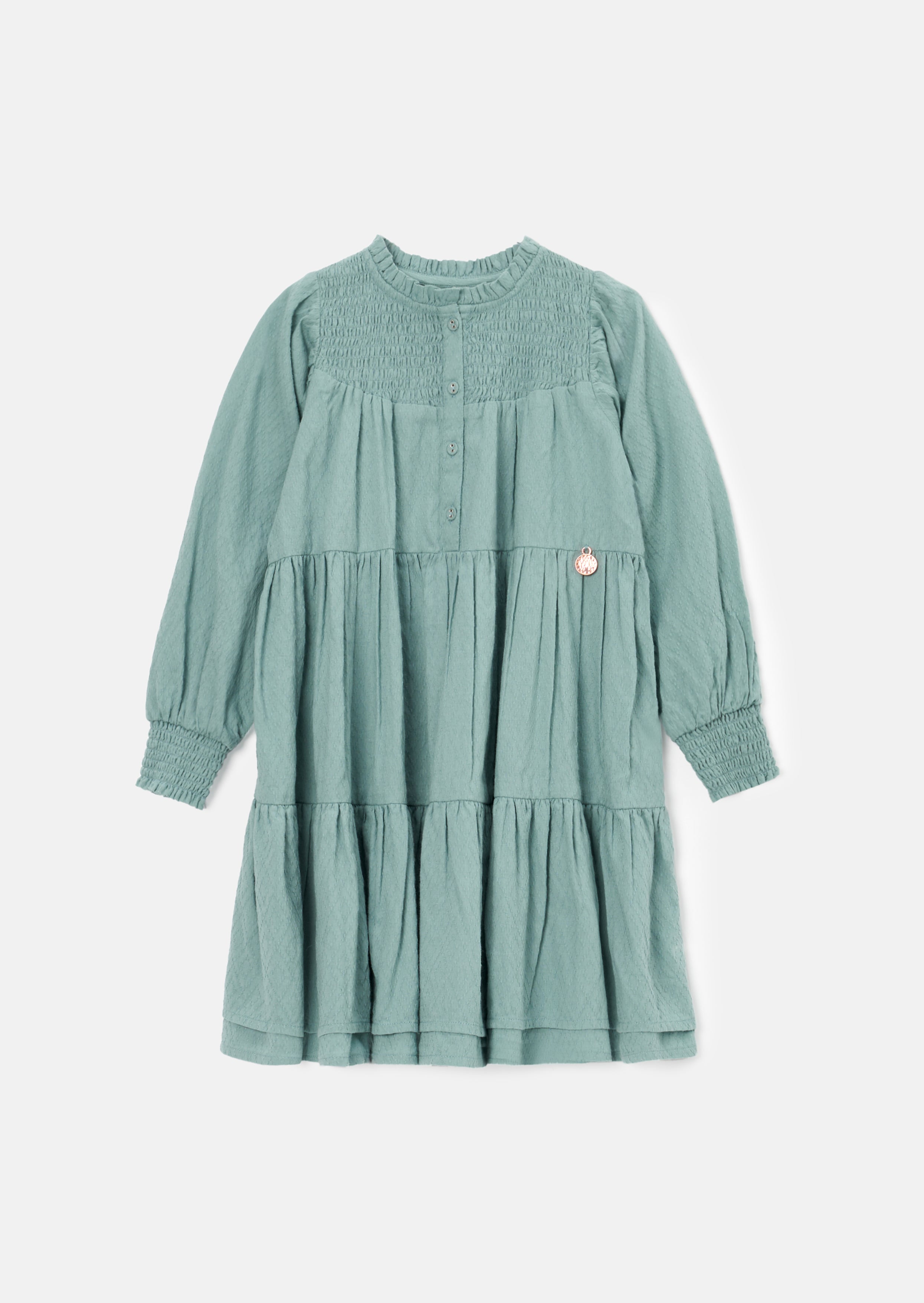 Ellerie Green Textured Tiered Dress