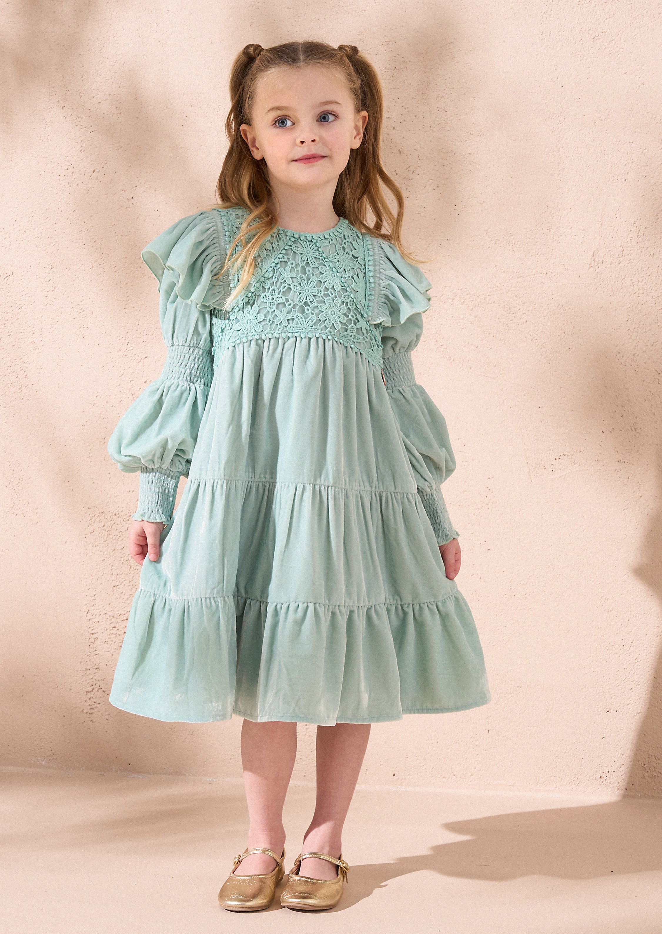 Sofia Green Velvet Tiered Dress