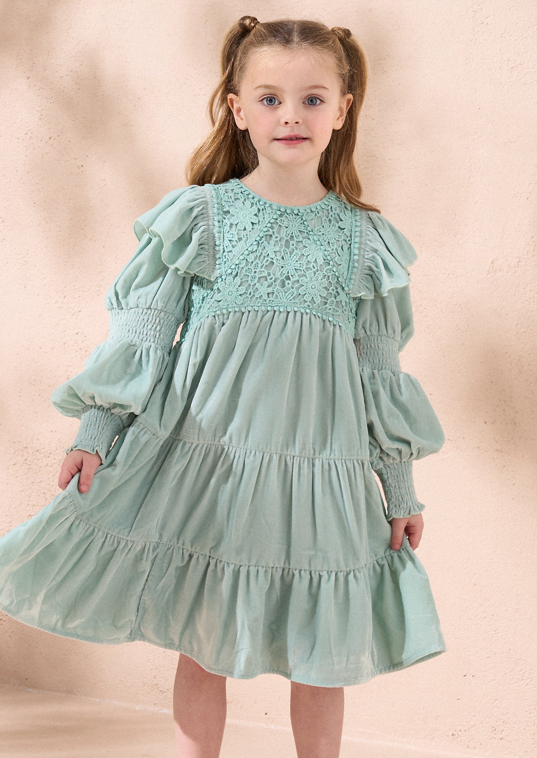 Sofia Green Velvet Tiered Dress