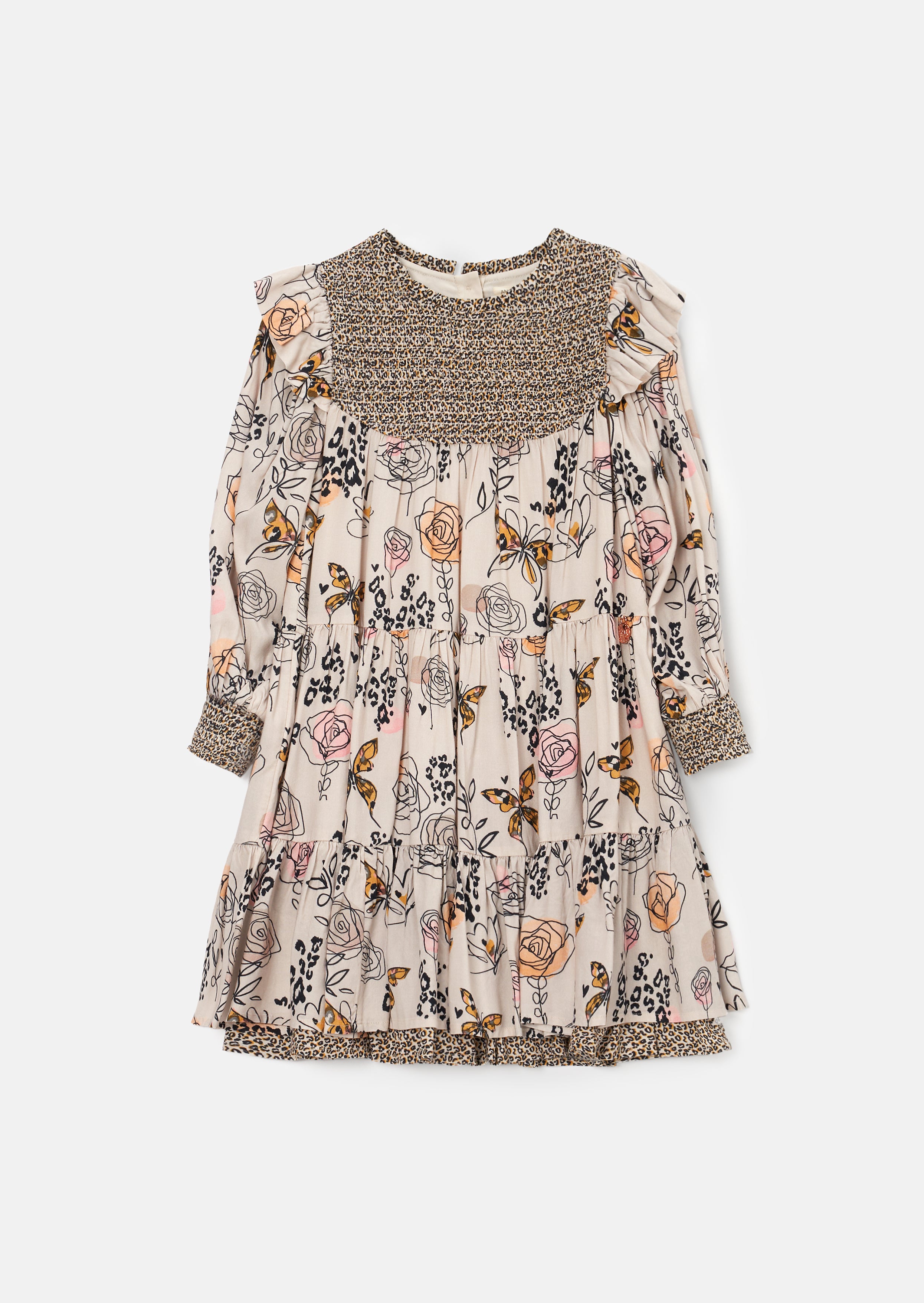 Lyra Ivory Butterfly Print Tiered Dress