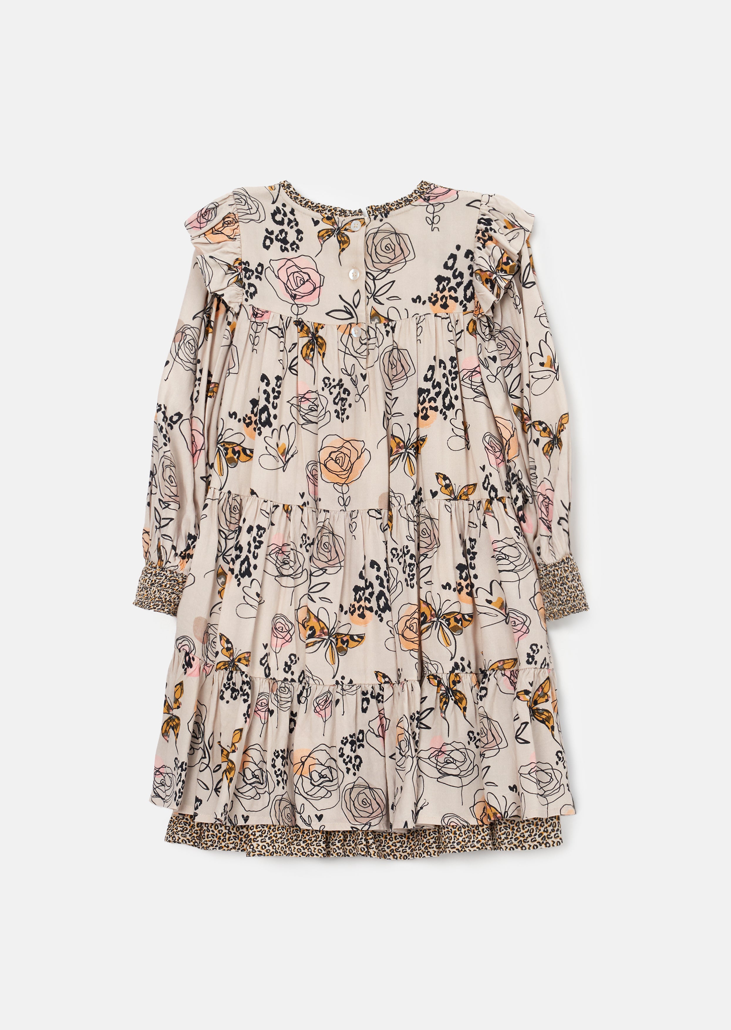 Lyra Ivory Butterfly Print Tiered Dress