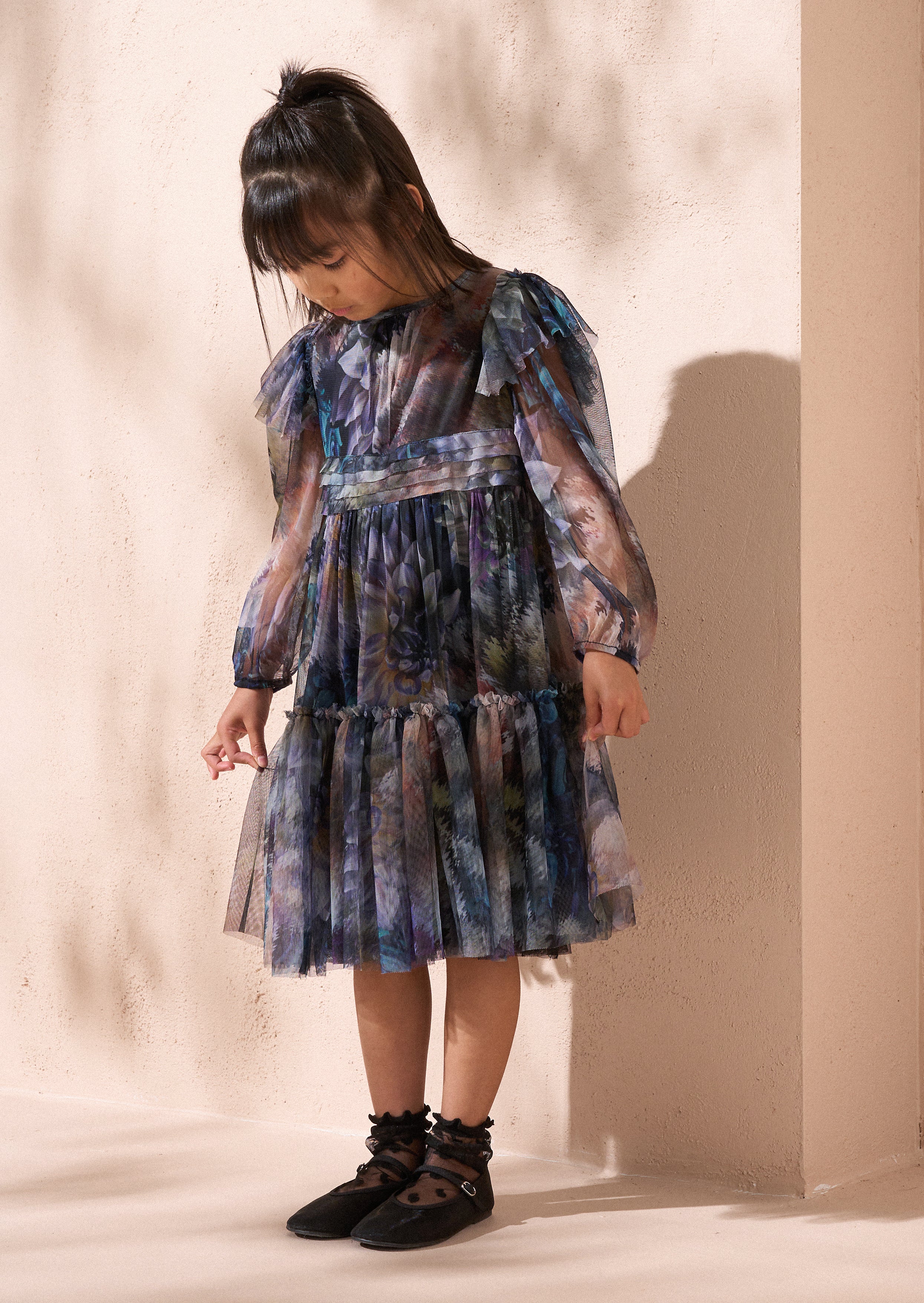 Alessia Blue Floral Print Mesh Dress