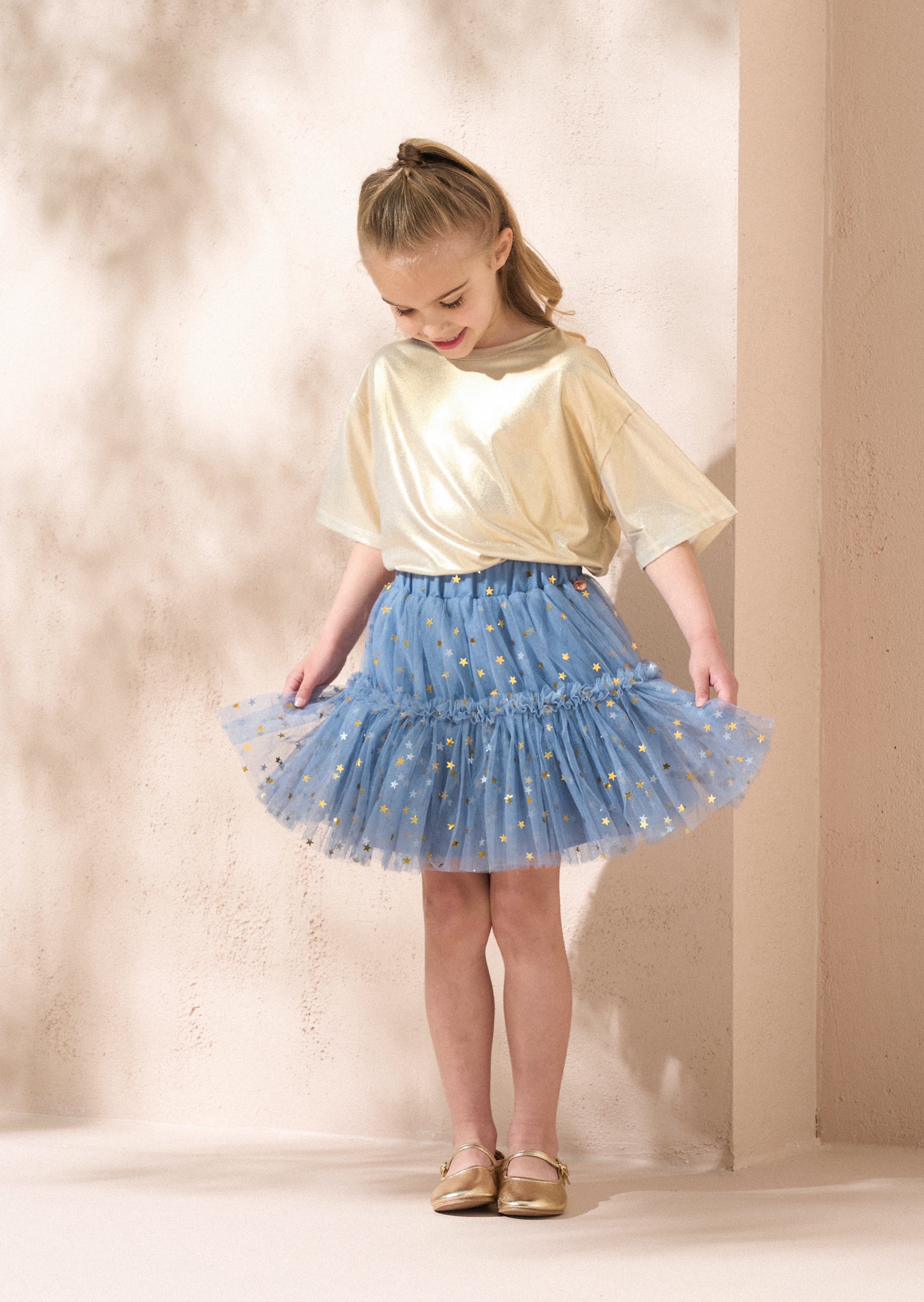 Cora Blue Mesh Tiered Skirt