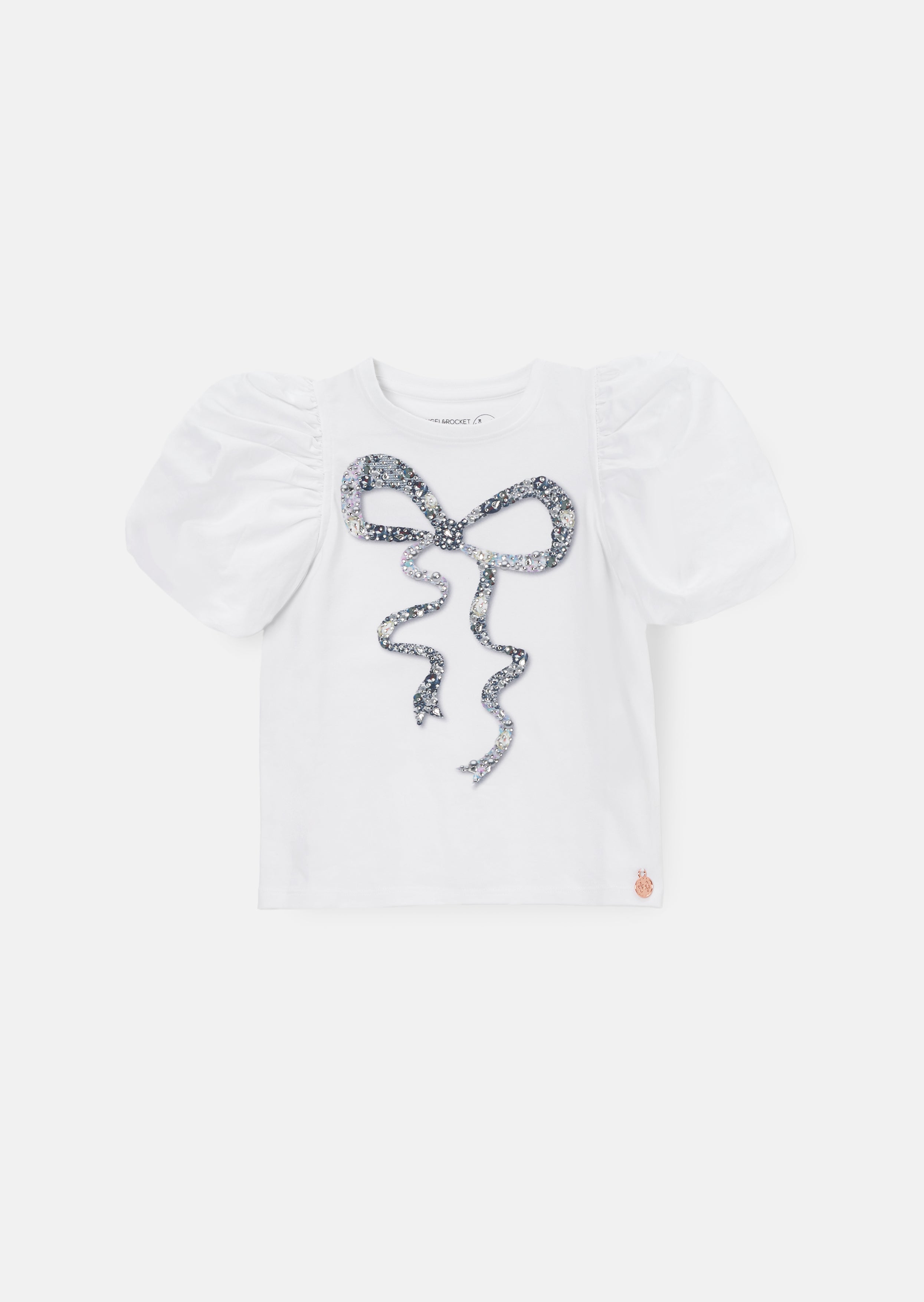 Aofie White Diamante Bow T Shirt