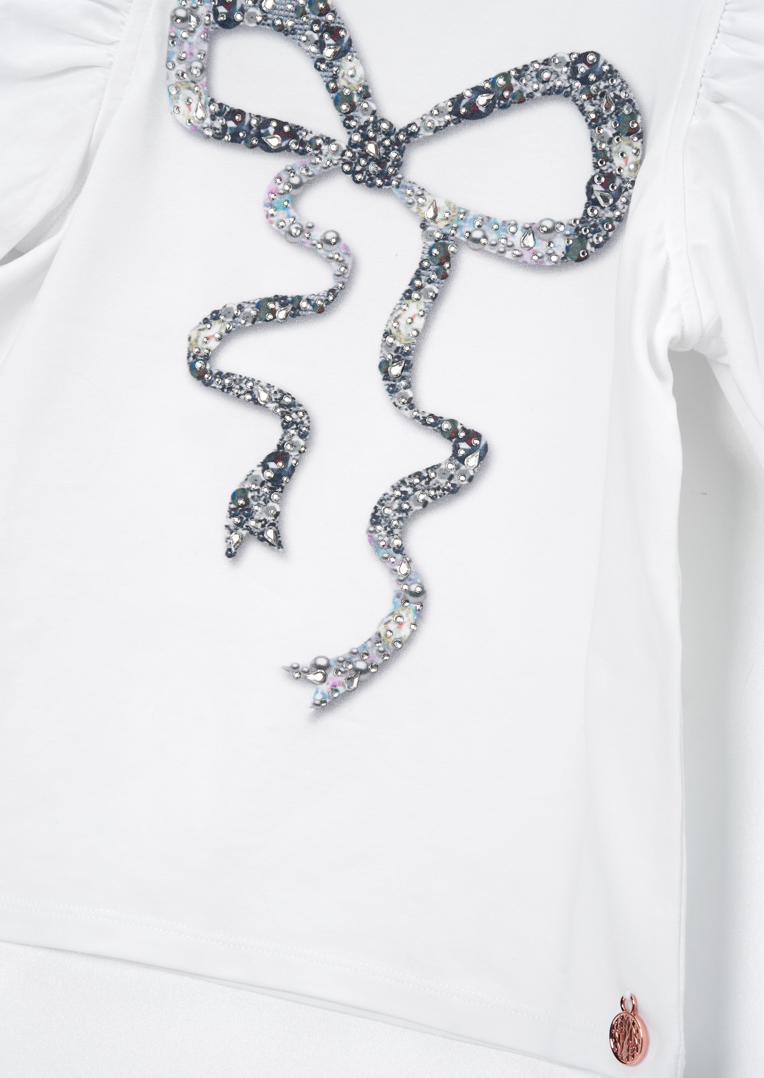 Aofie White Diamante Bow T Shirt