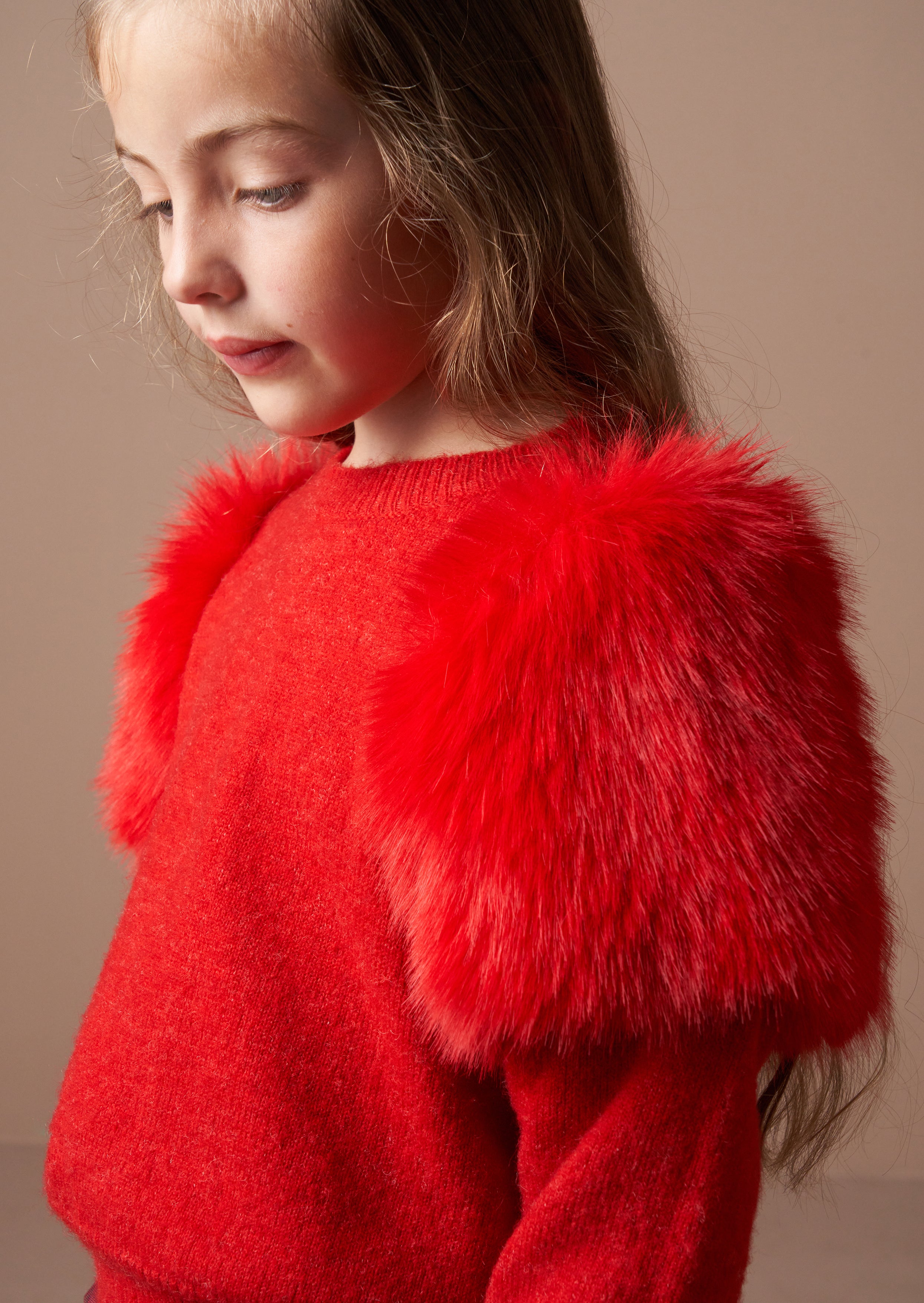 Suzanna Red Fur Shoulder Jumper