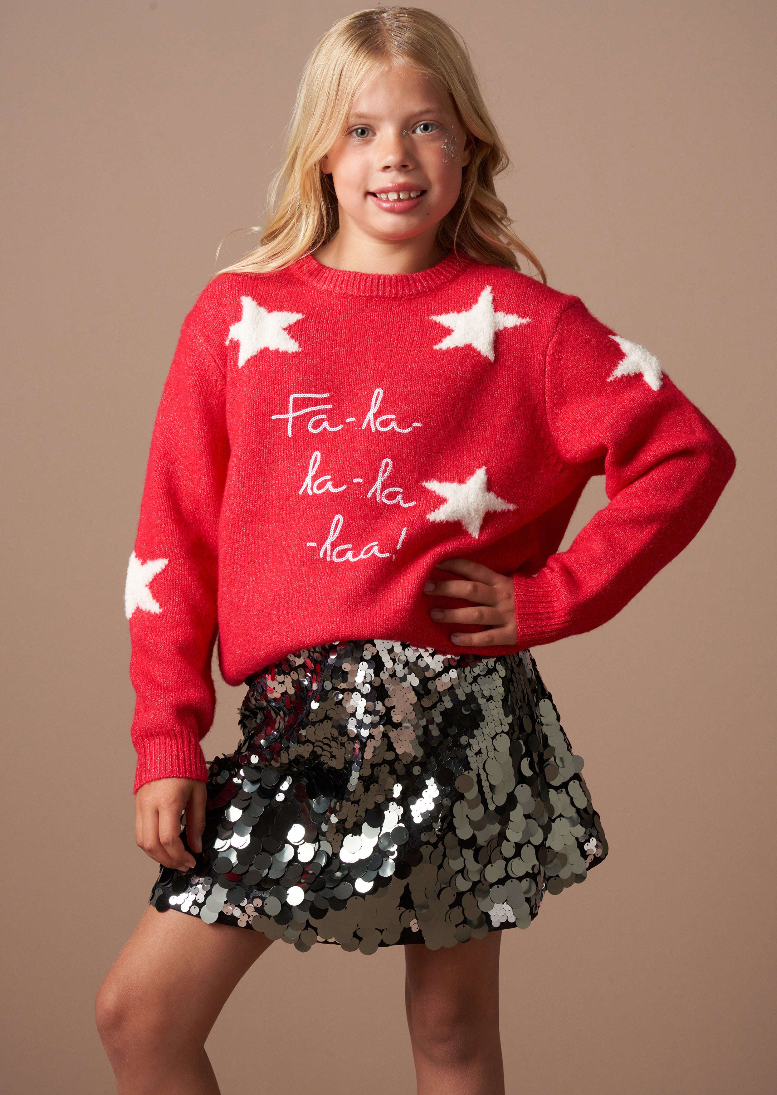 Girls Red Christmas Jumper Angel Rocket