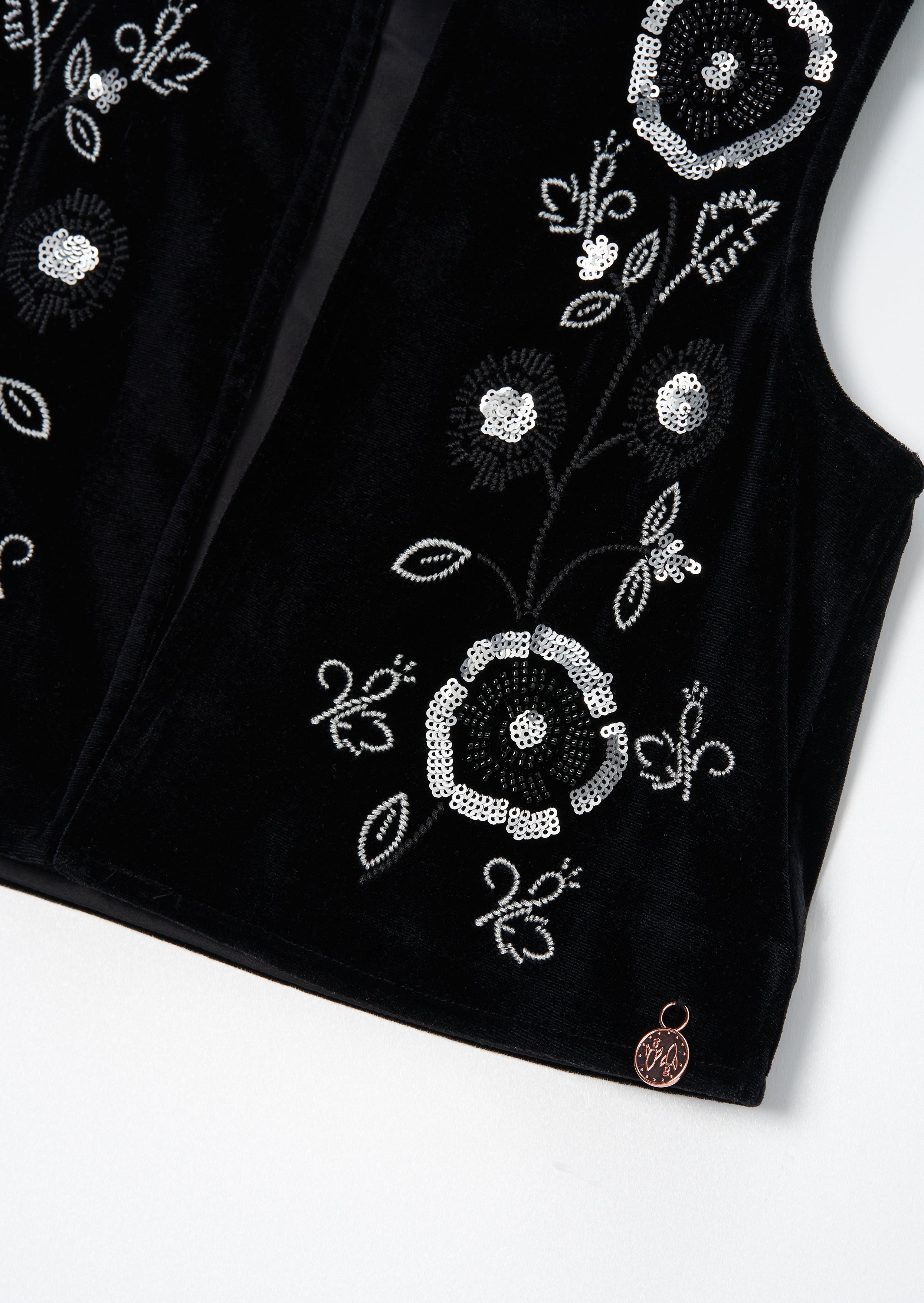 Paris Black Embroidered Velvet Waistcoat