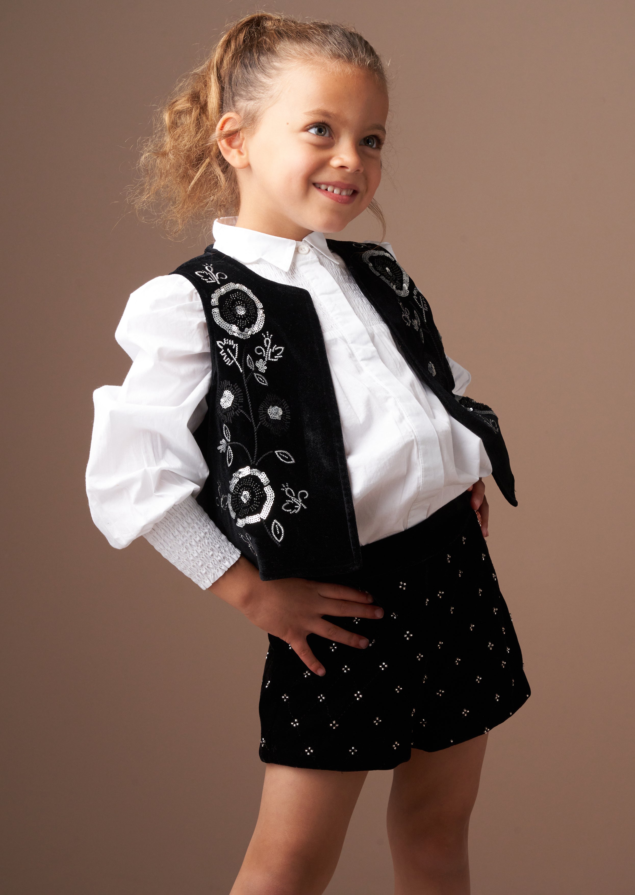 Paris Black Embroidered Velvet Waistcoat