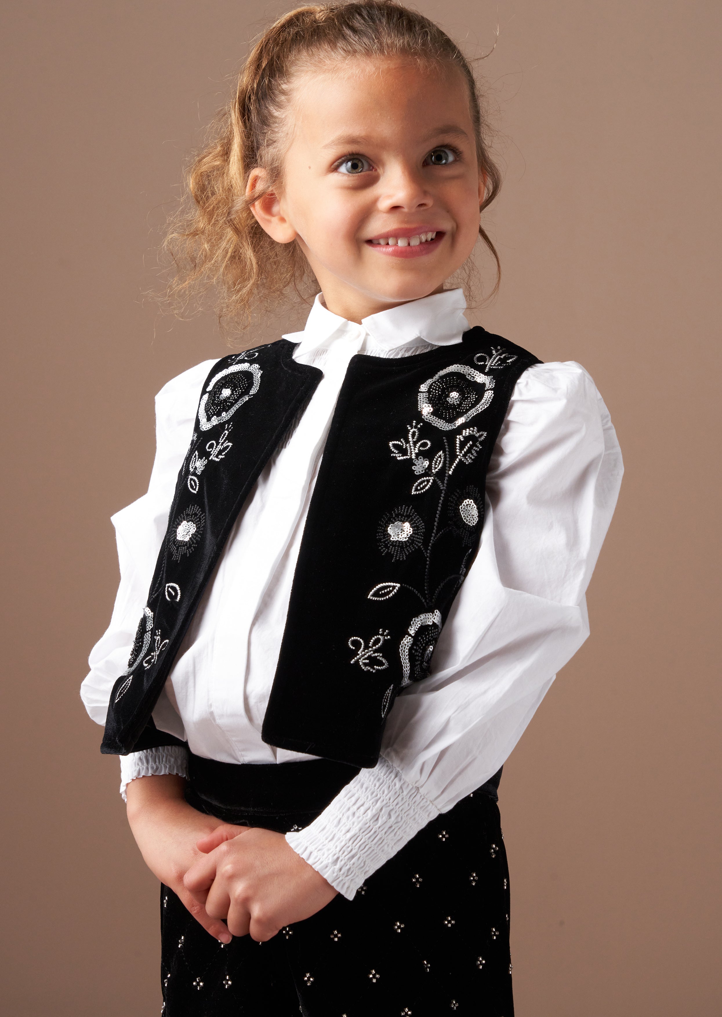 Paris Black Embroidered Velvet Waistcoat