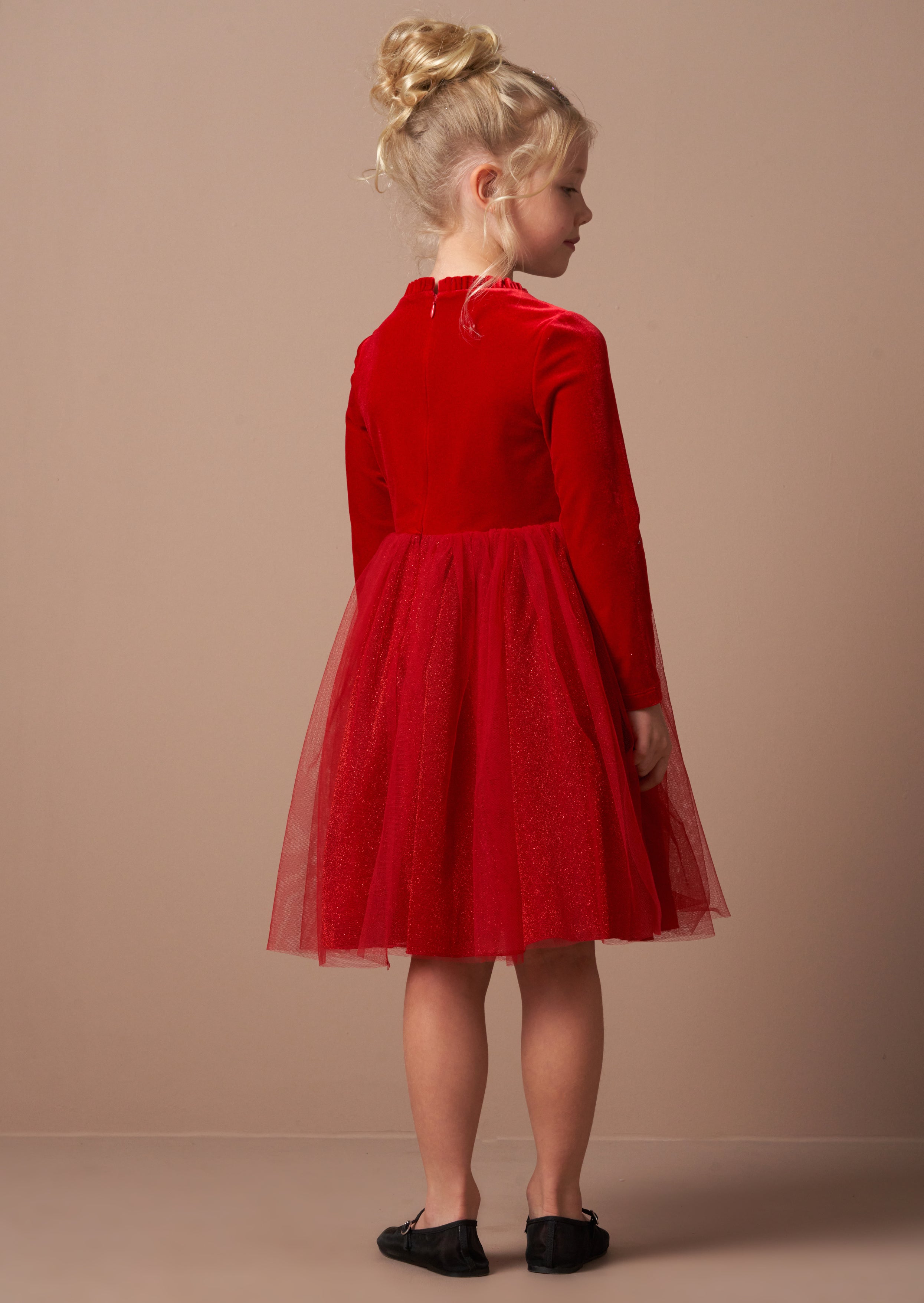 Elsie Red Velvet Tuelle Dress