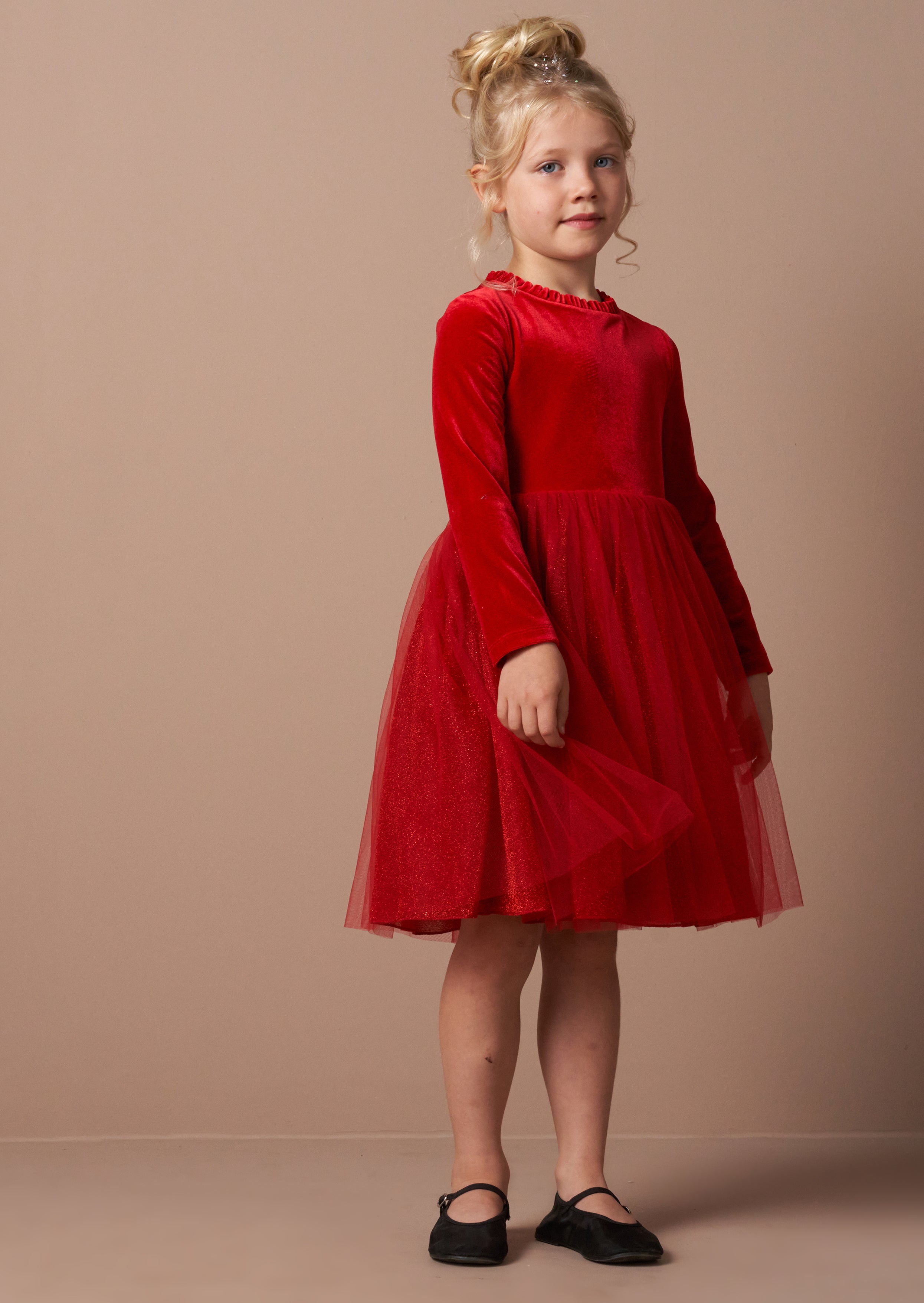 Elsie Red Velvet Tuelle Dress