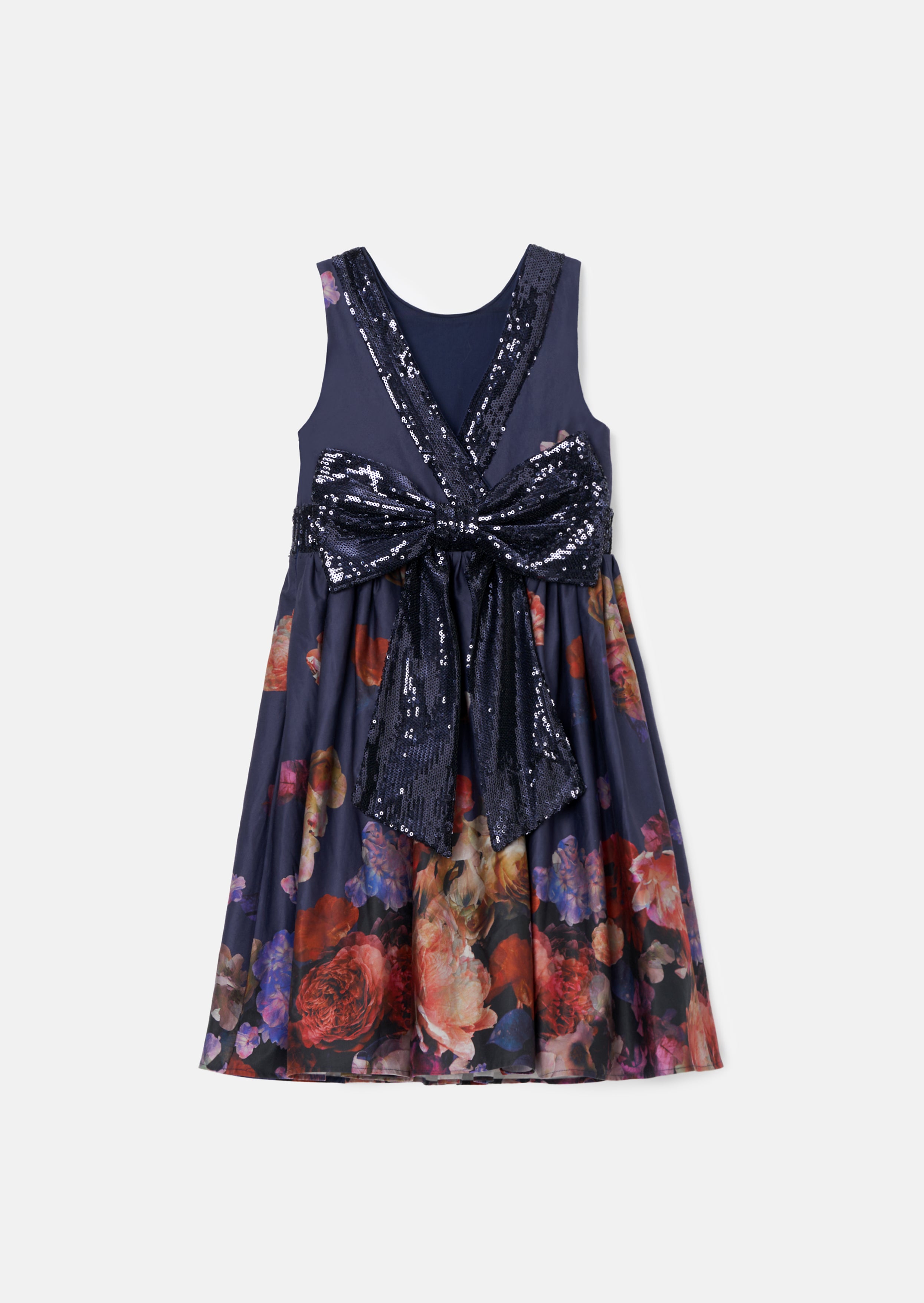 Claudia Blue Border Print Sequin Bow Dress