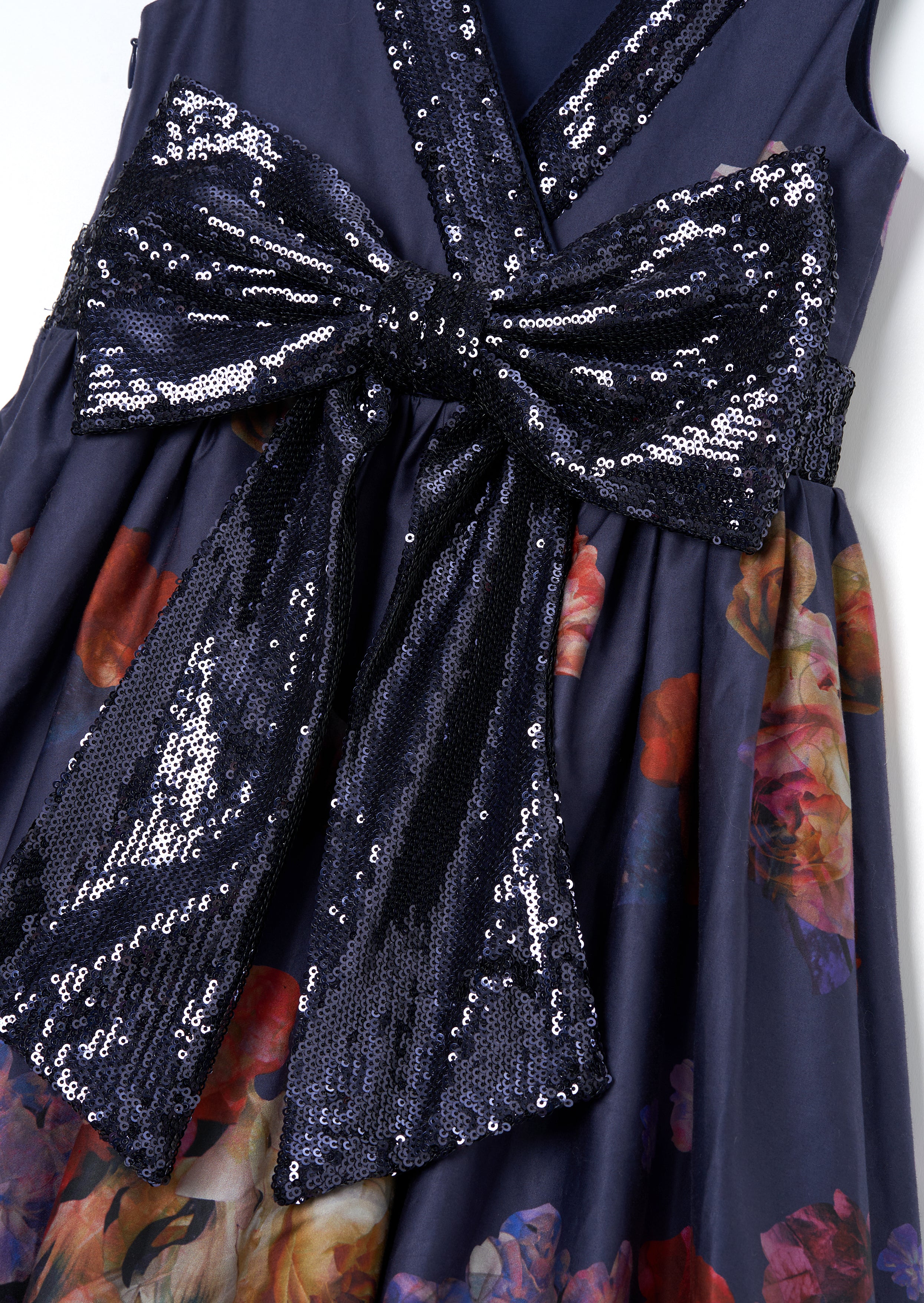 Claudia Blue Border Print Sequin Bow Dress