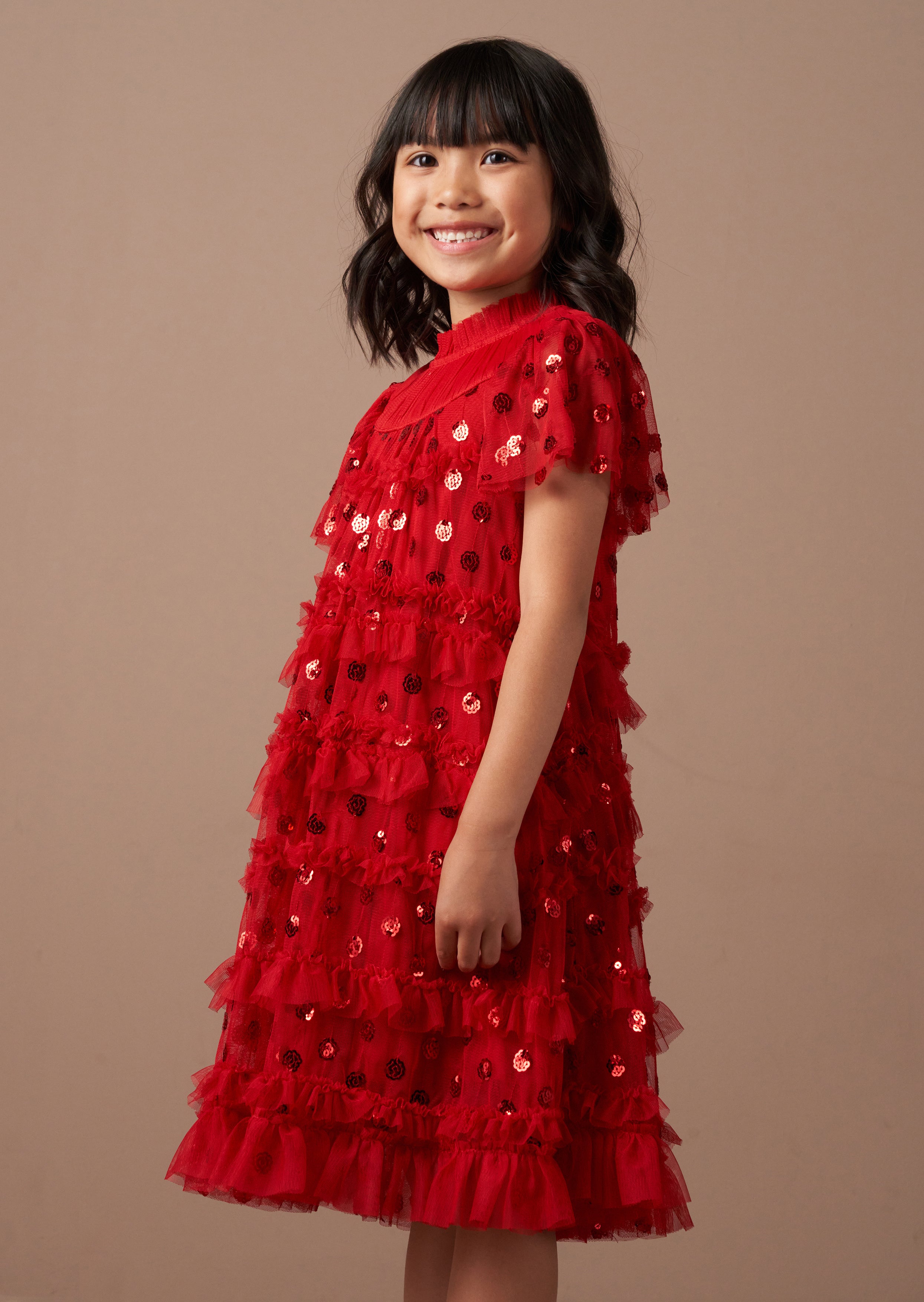 Delphine Red Sequin Mesh Dress