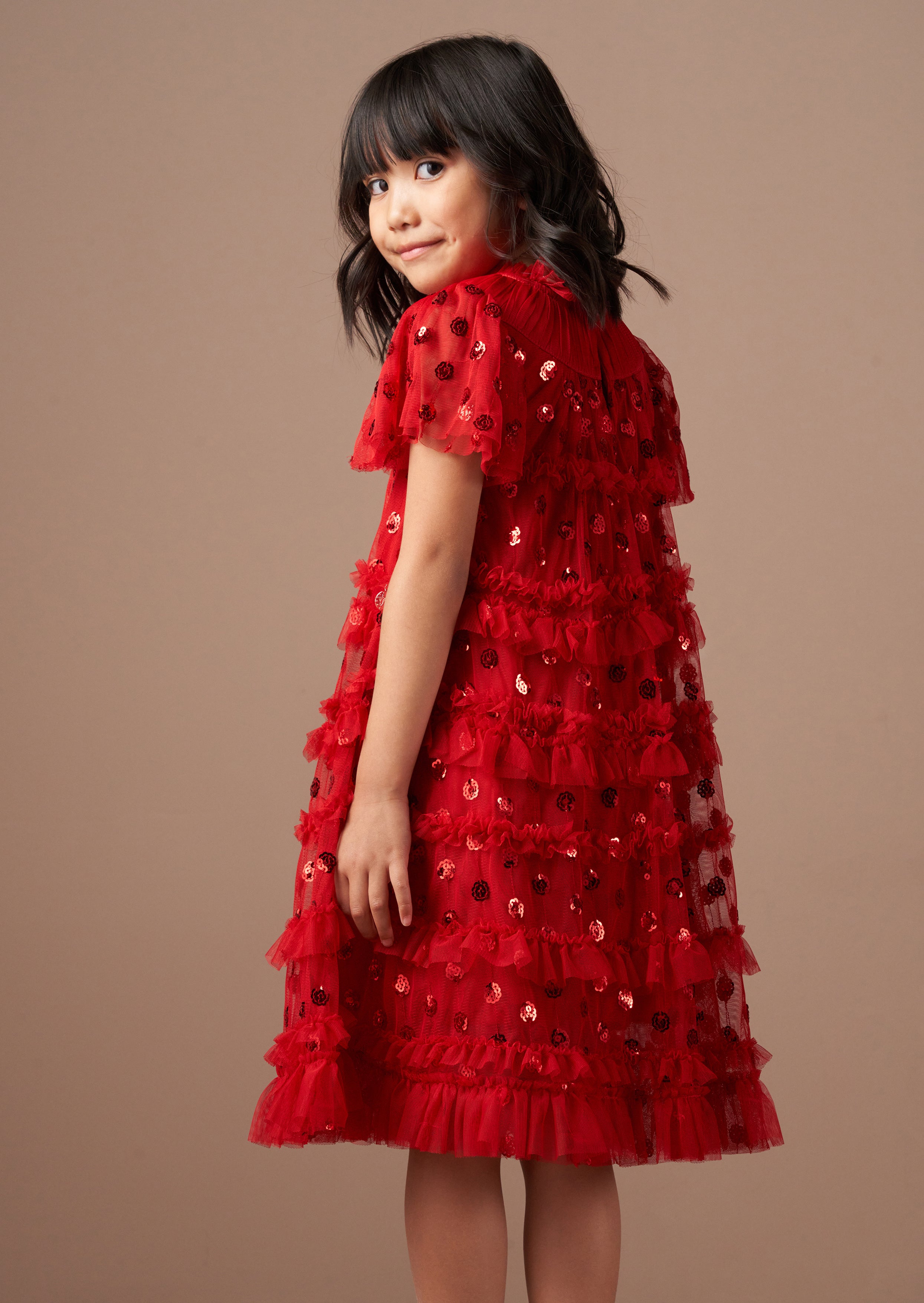 Delphine Red Sequin Mesh Dress