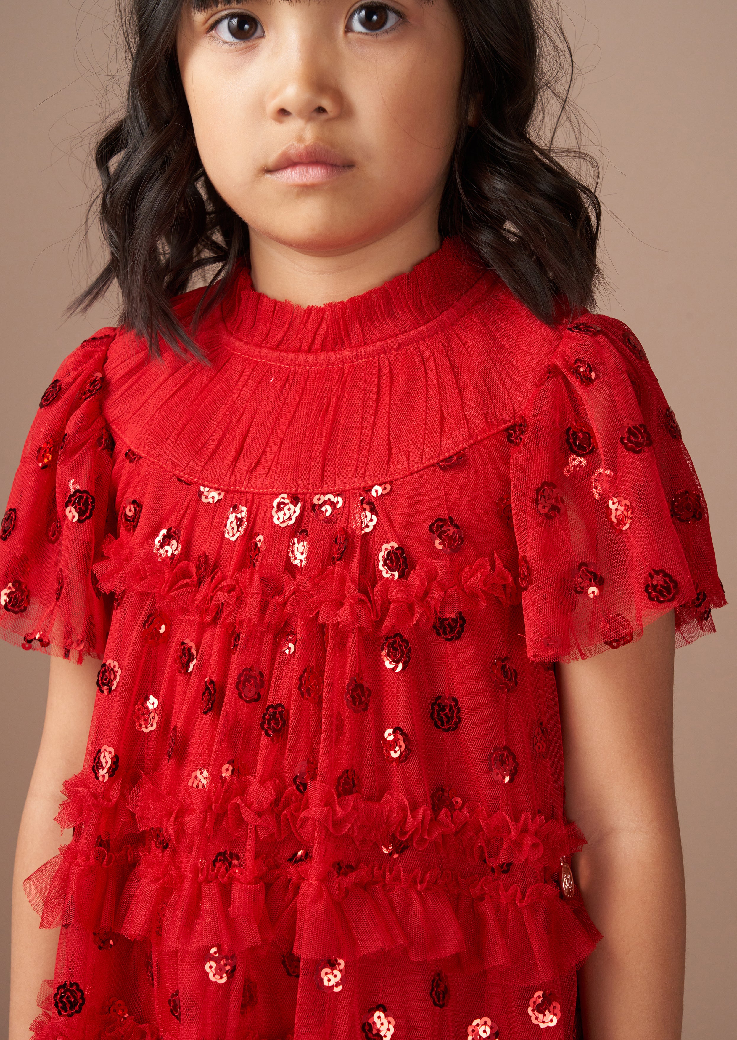 Delphine Red Sequin Mesh Dress