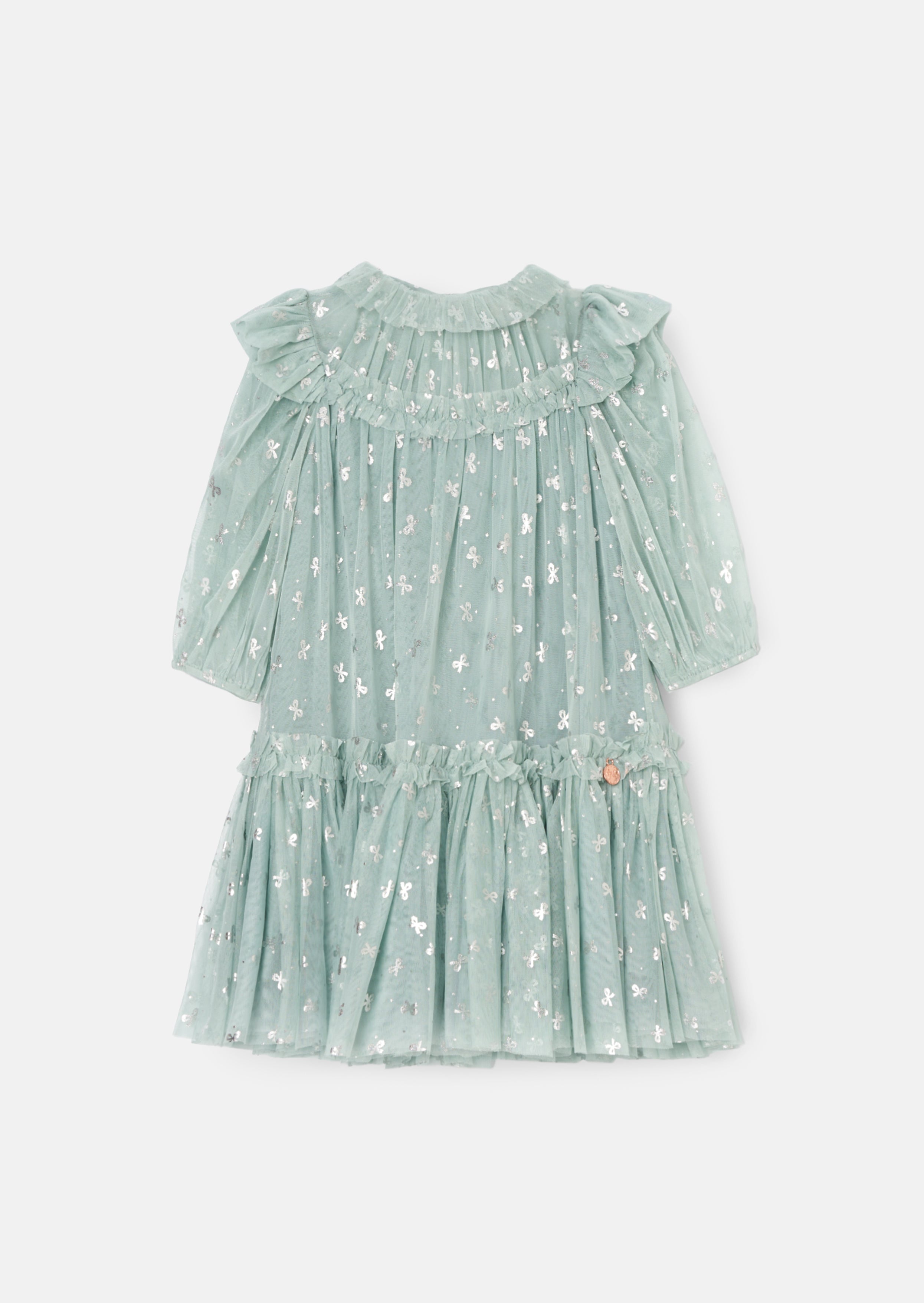 Georgie Mint Glitter Bow Print Mesh Dress