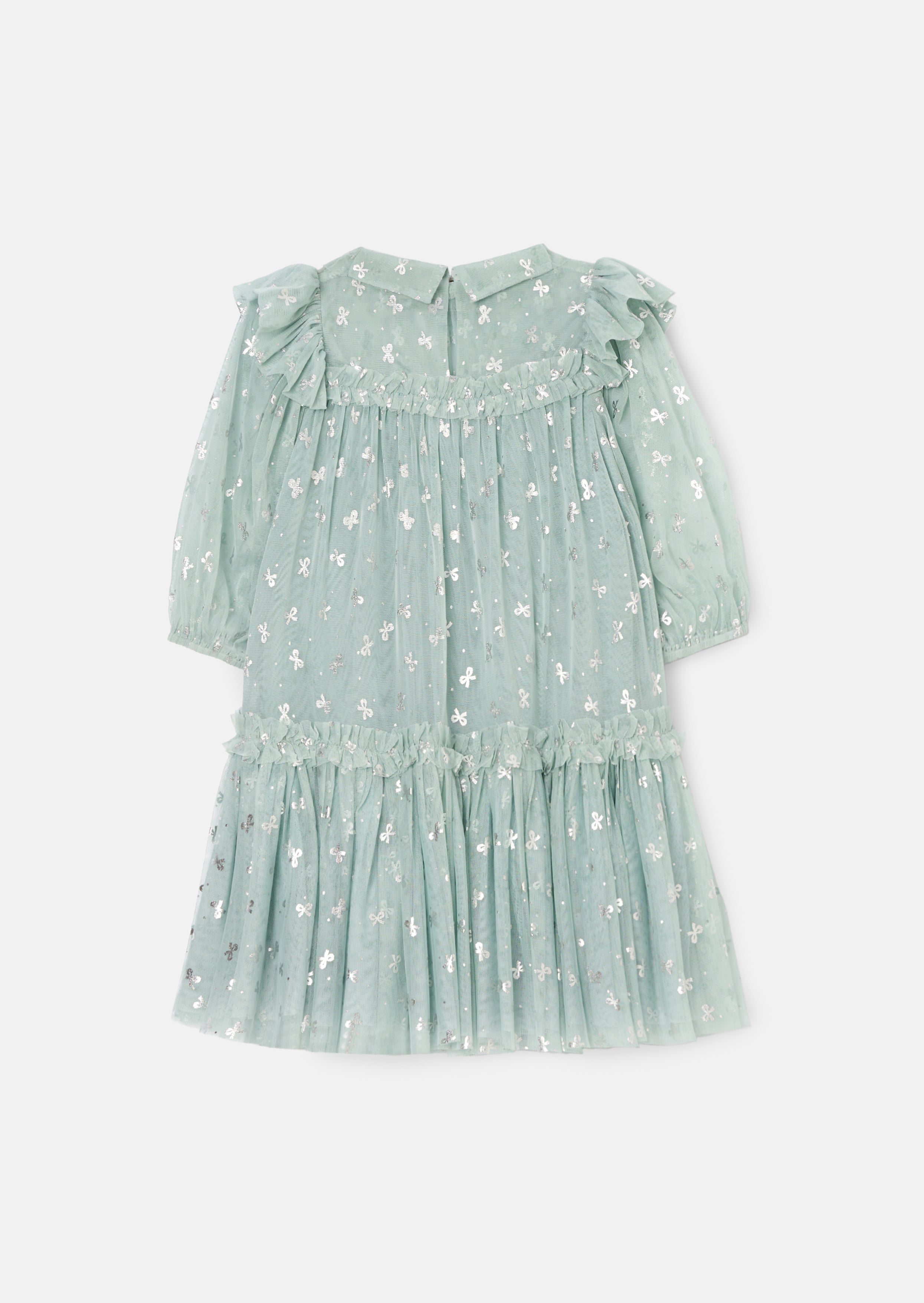 Georgie Mint Glitter Bow Print Mesh Dress