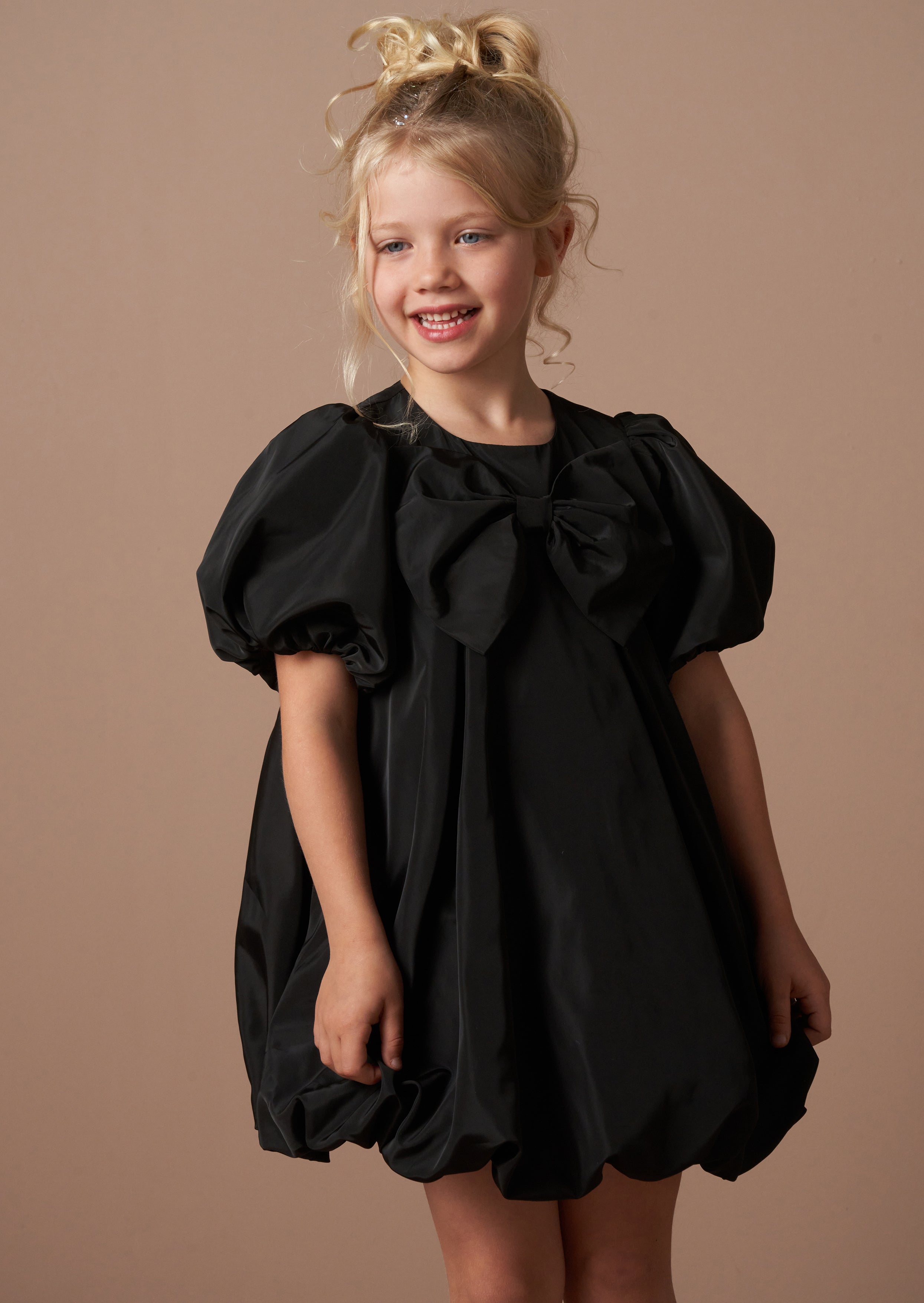 Nadia Black Puffball Bow Dress