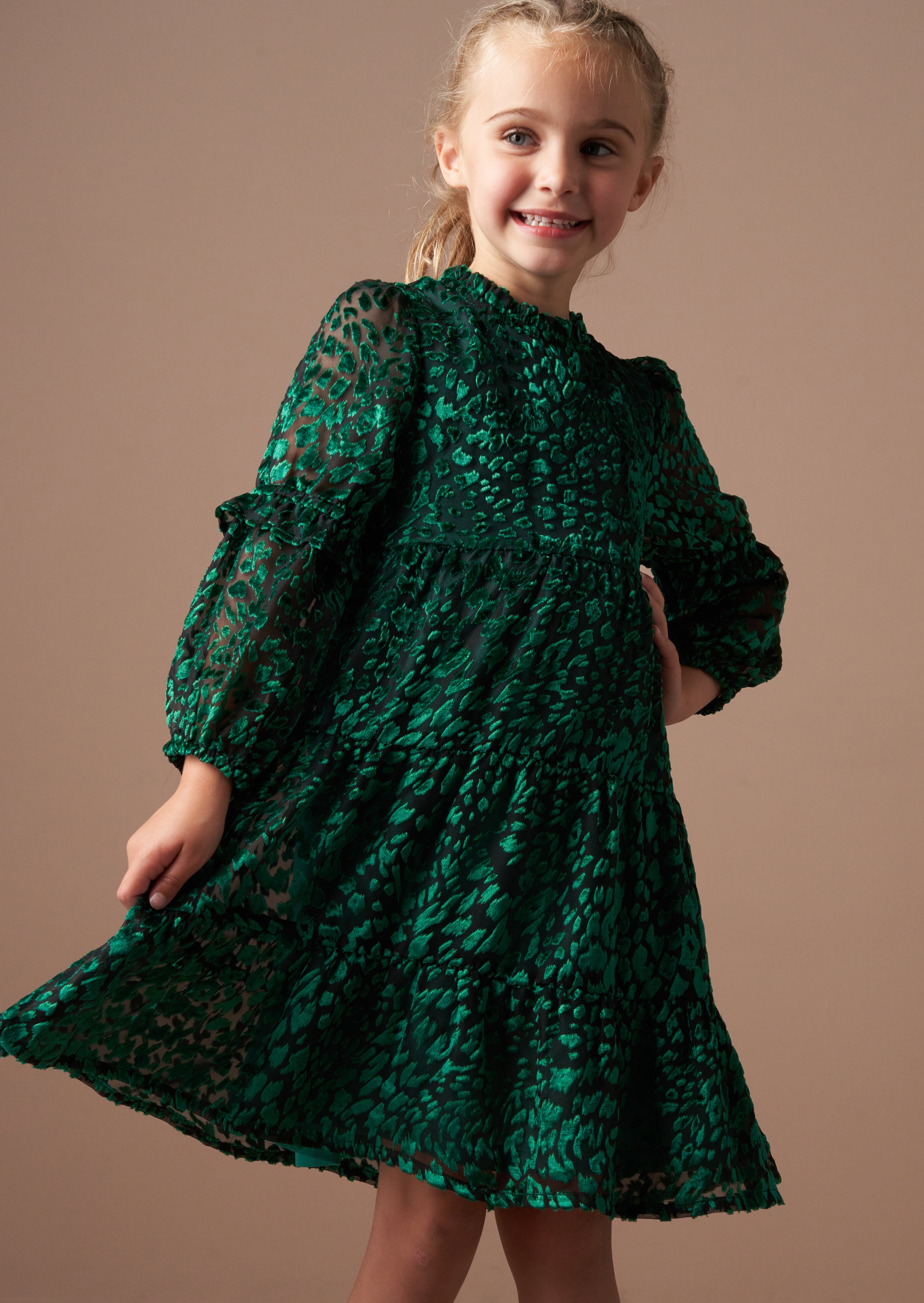 Girls Green Velvet Dress Angel Rocket