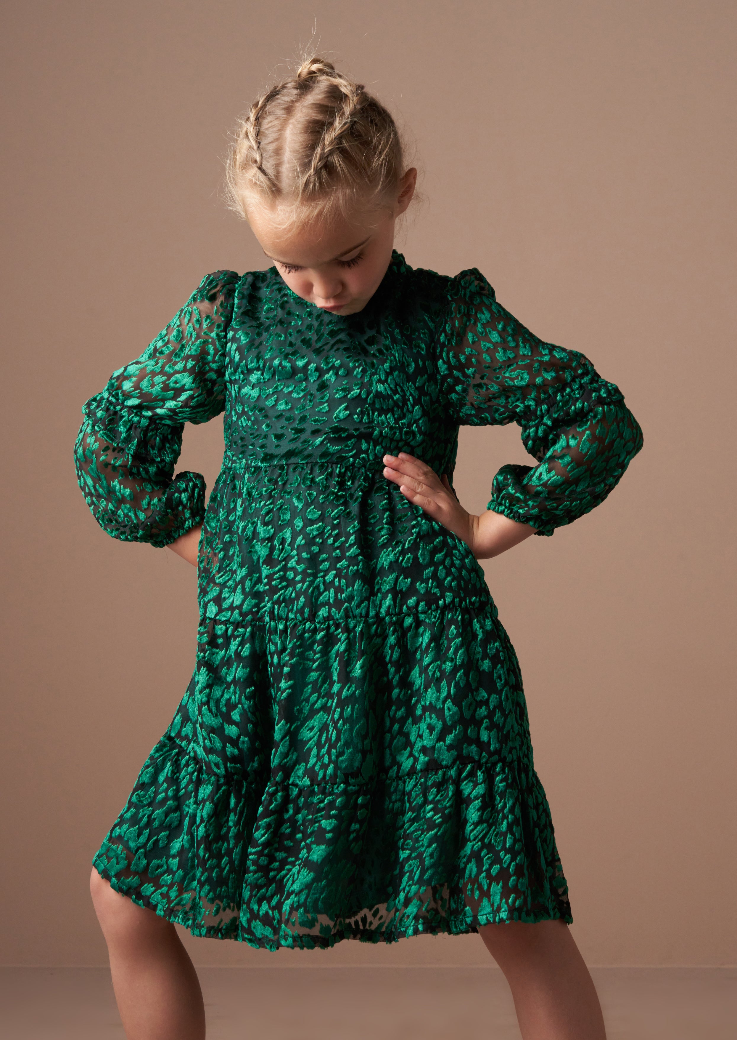 Poppy Green Devore Velvet Dress